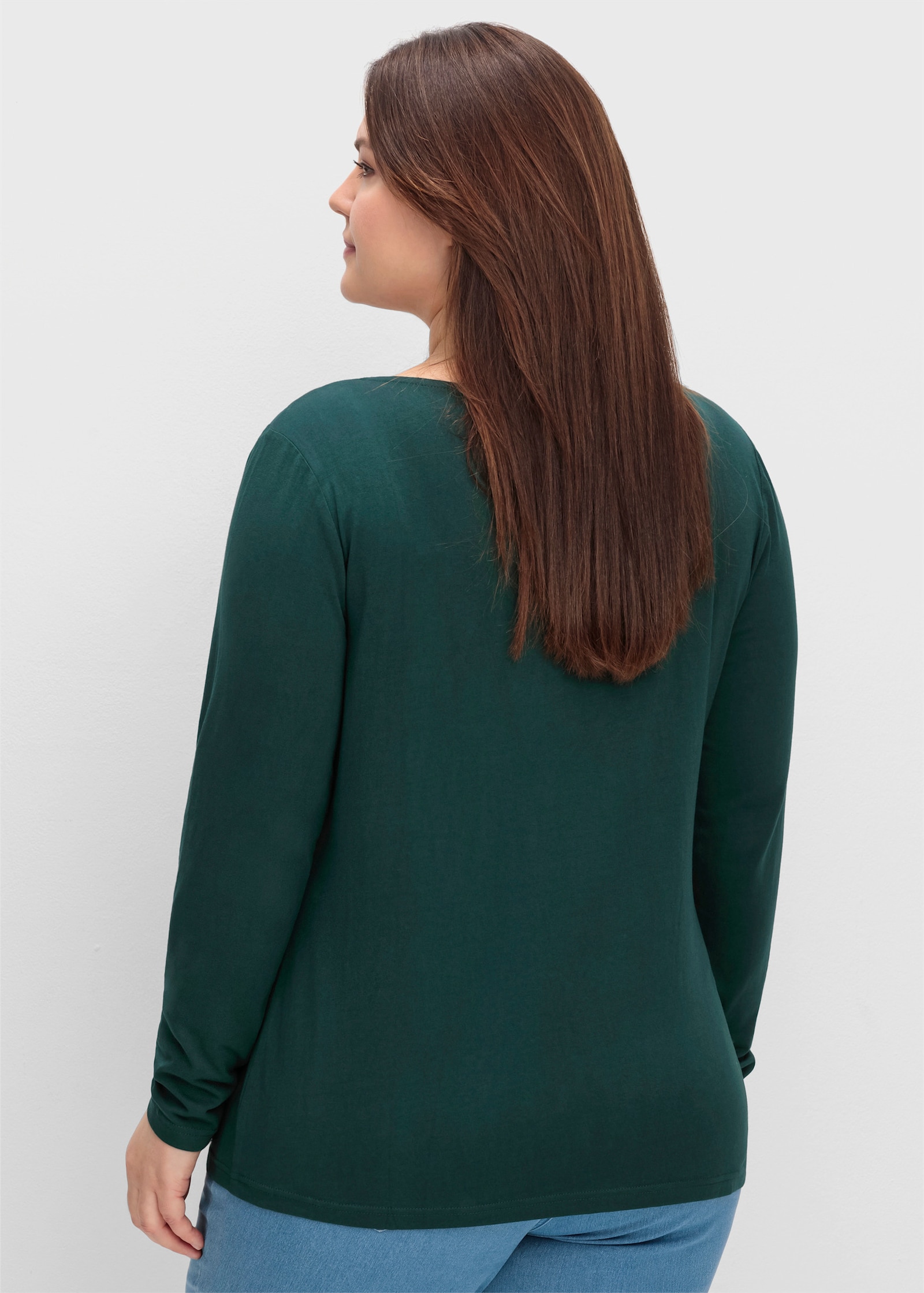 sheego by Joe Browns Langarmshirt mit V-Ausschnitt - tiefgrün