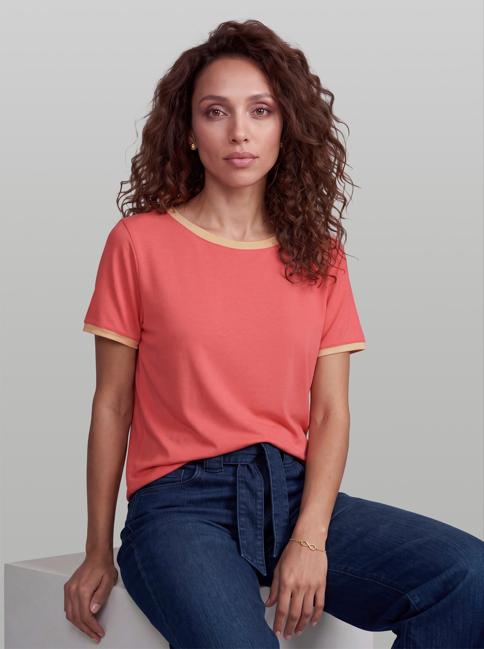 heine Kurzarmshirt mit Rollkanten - koralle-apricot