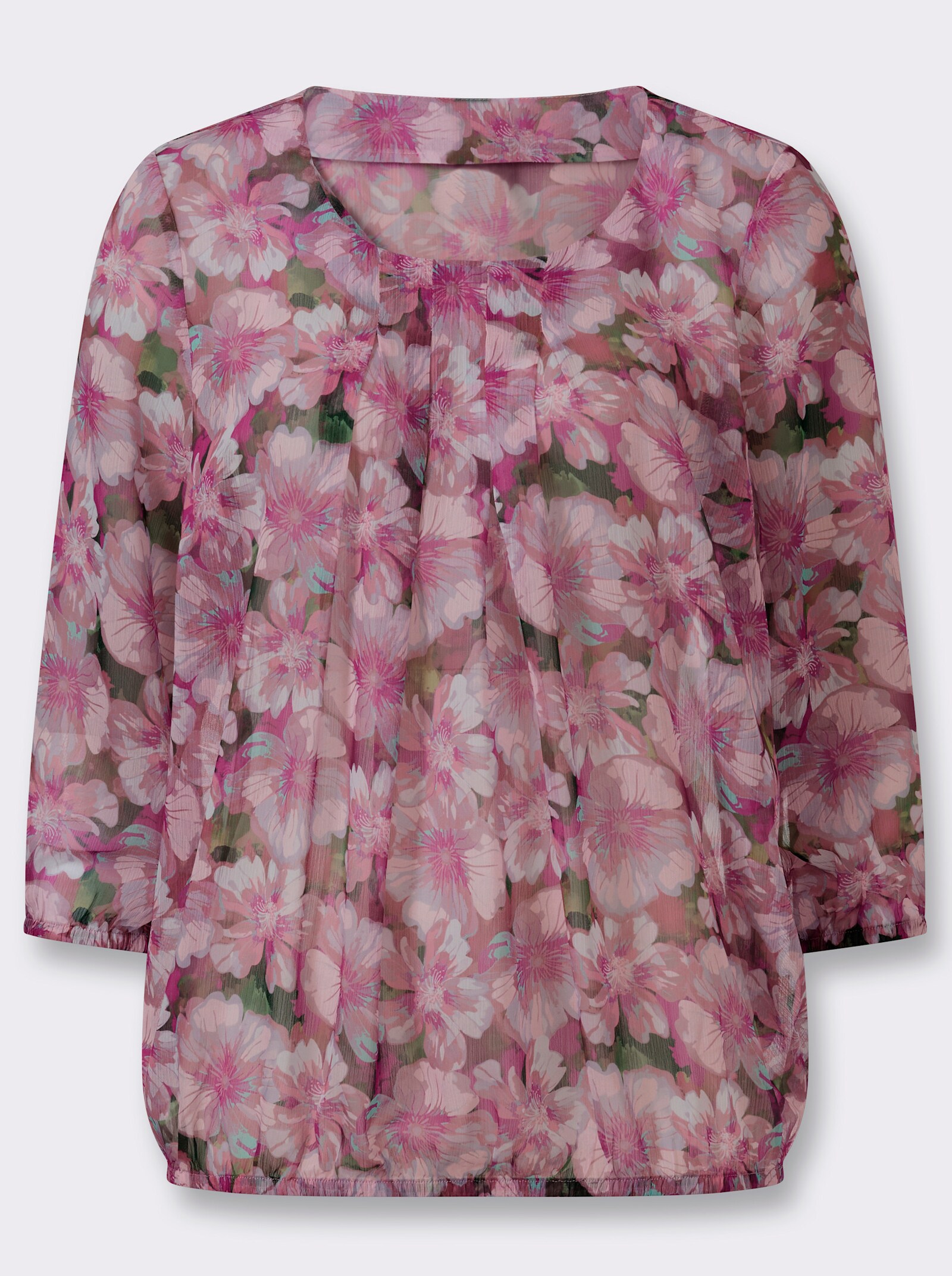 Schlupfbluse aus leicht transparenter Chiffon-Qualität - hellrosé-eucalyptus-bedruckt