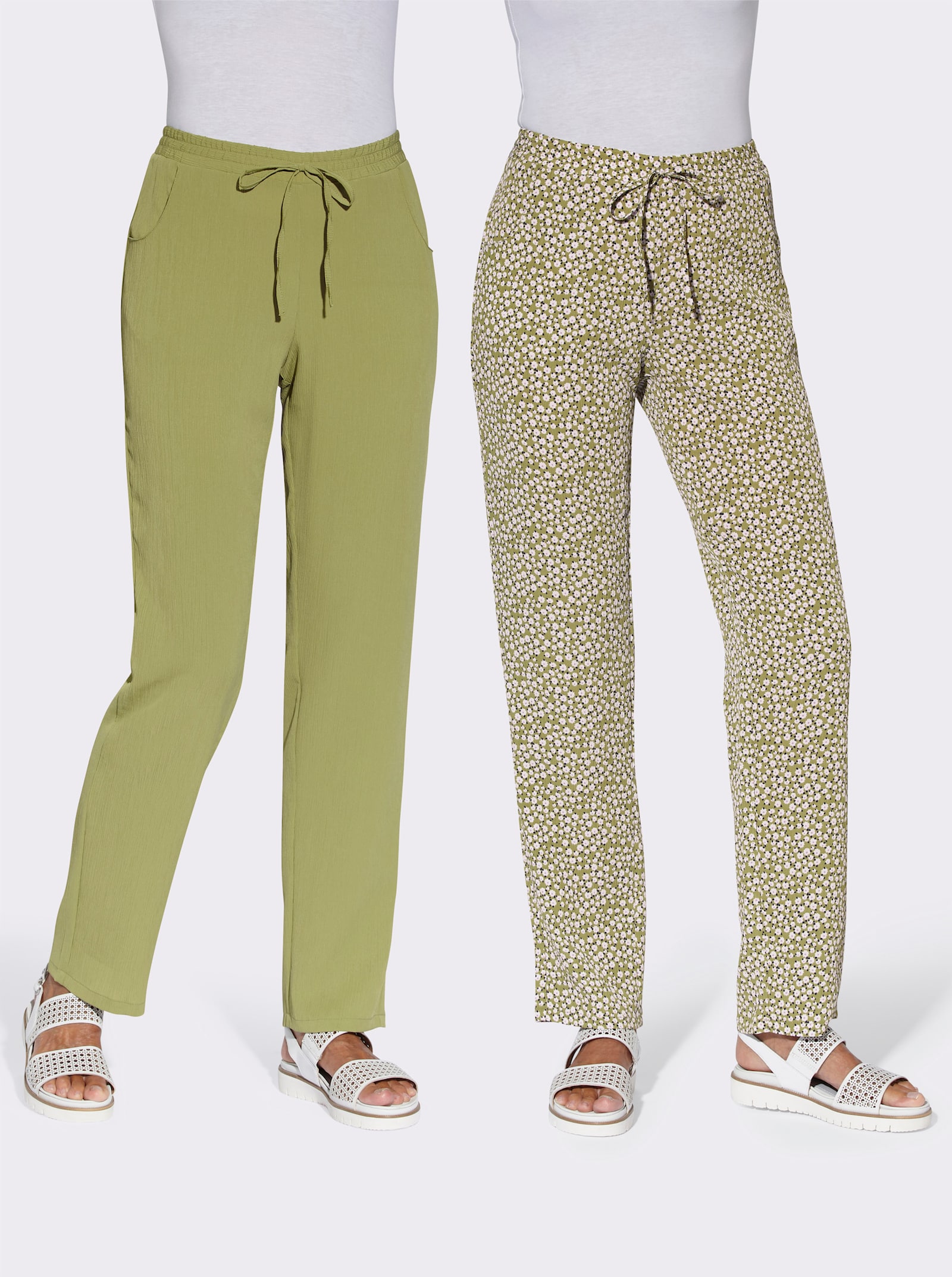 Navlékací kalhoty s ozdobným páskem - rákos. + rákos.-bílá-potisk