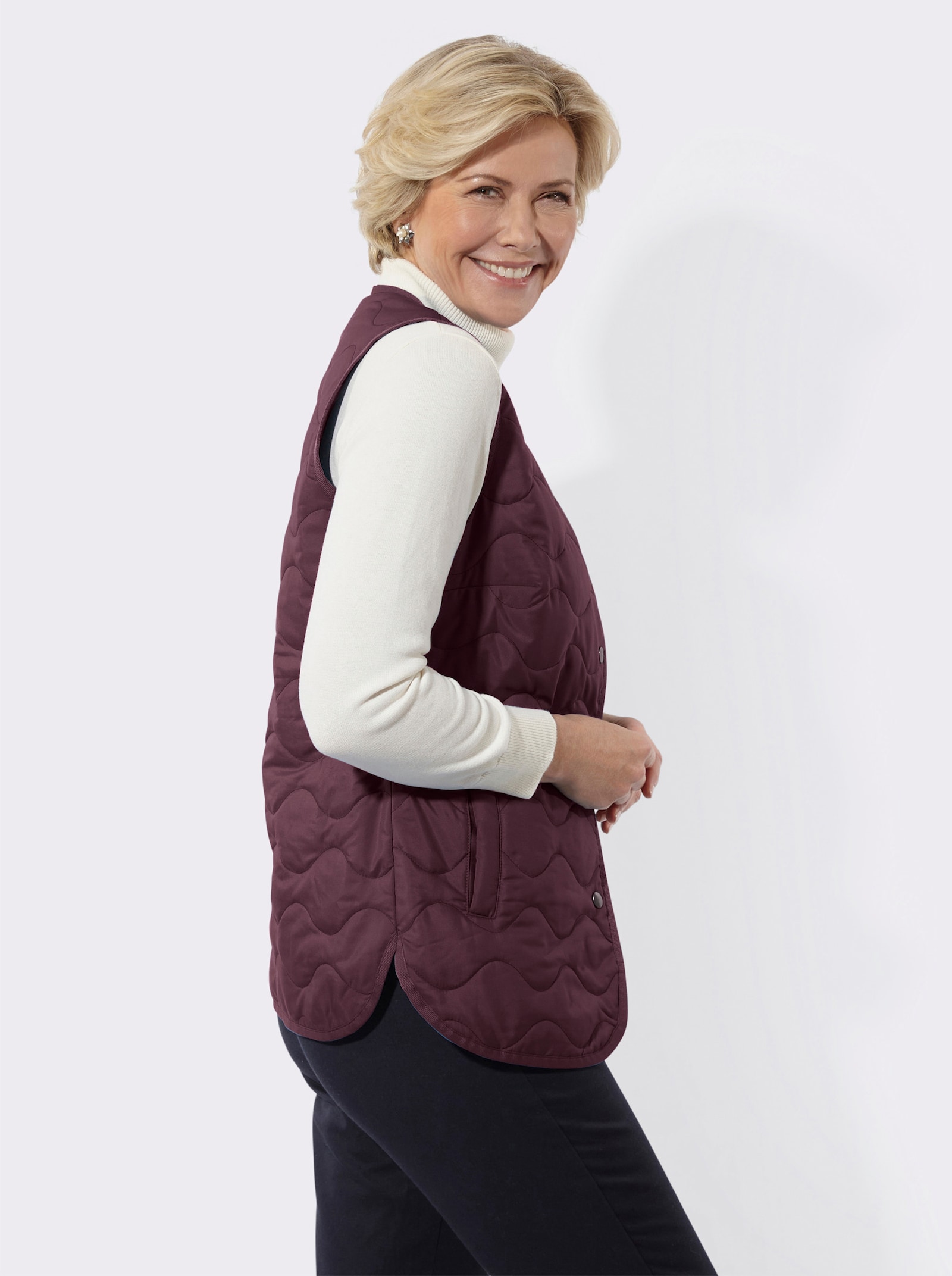 Steppweste mit Wellenmuster - burgund