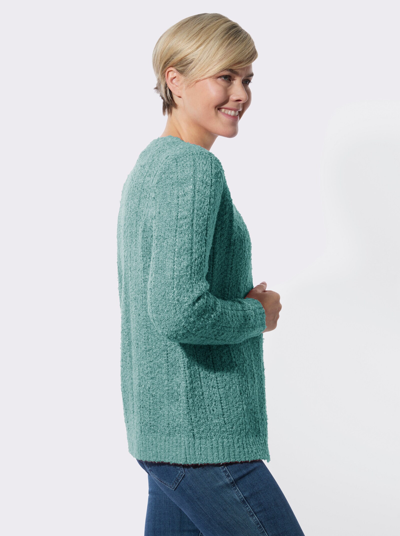 Strickjacke mit Bouclé-Struktur - salbei-meliert