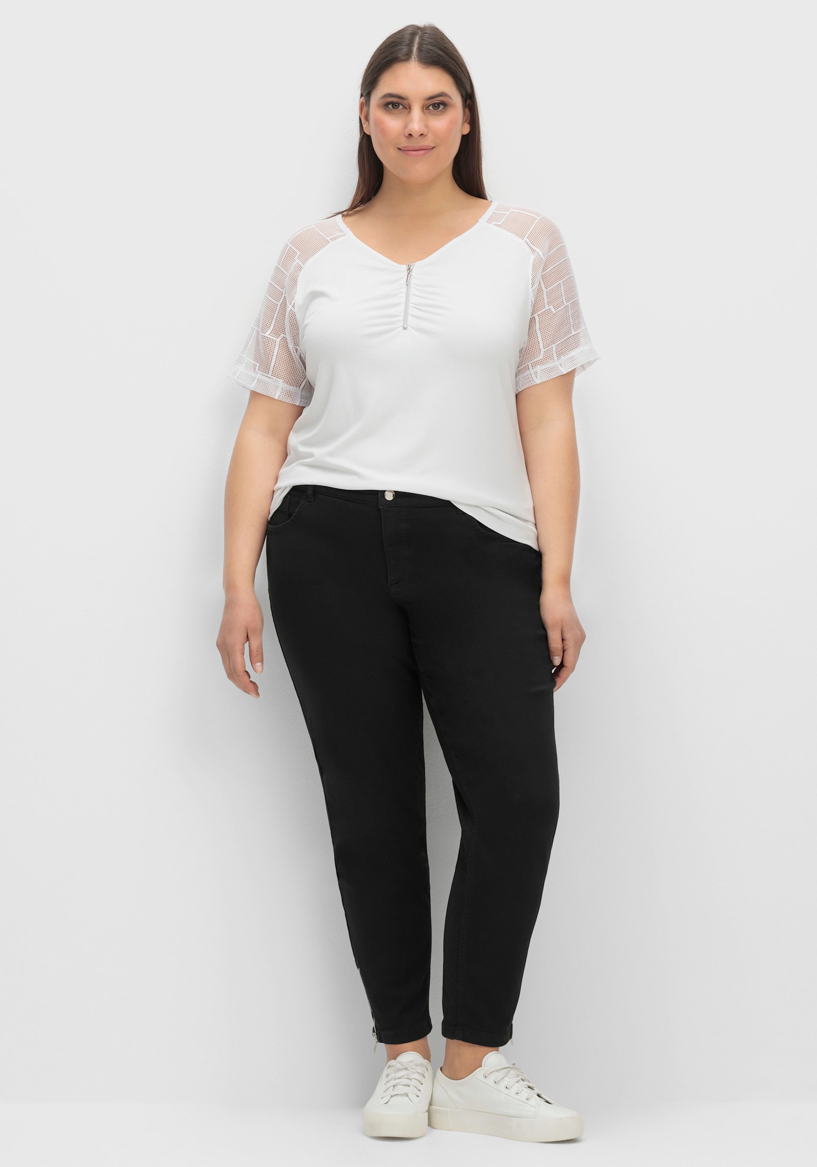 Ascari 5-Pocket-Jeans mit Strass-Applikation - schwarz