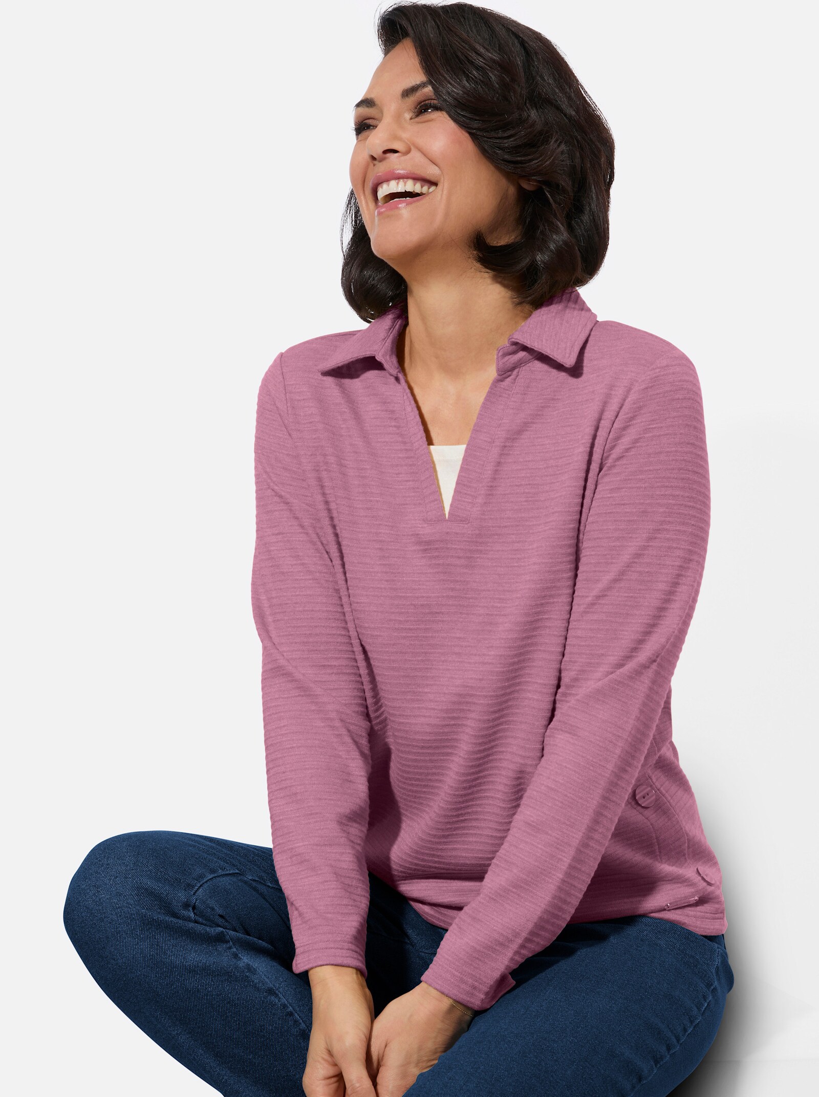 Poloshirt mit seitlicher Knopfleiste - malve-meliert
