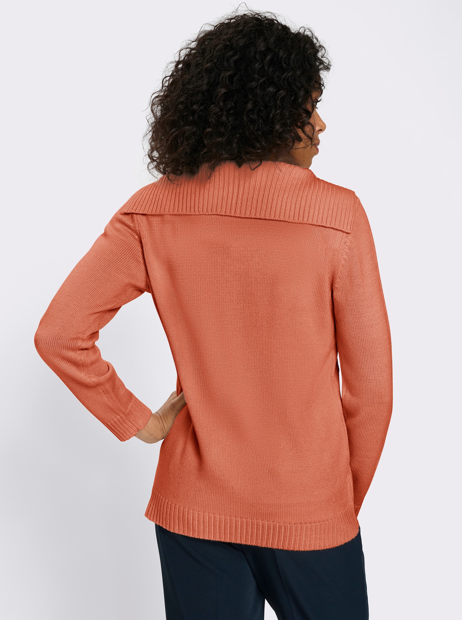 Pullover met lange mouwen en platte kraag - papaya