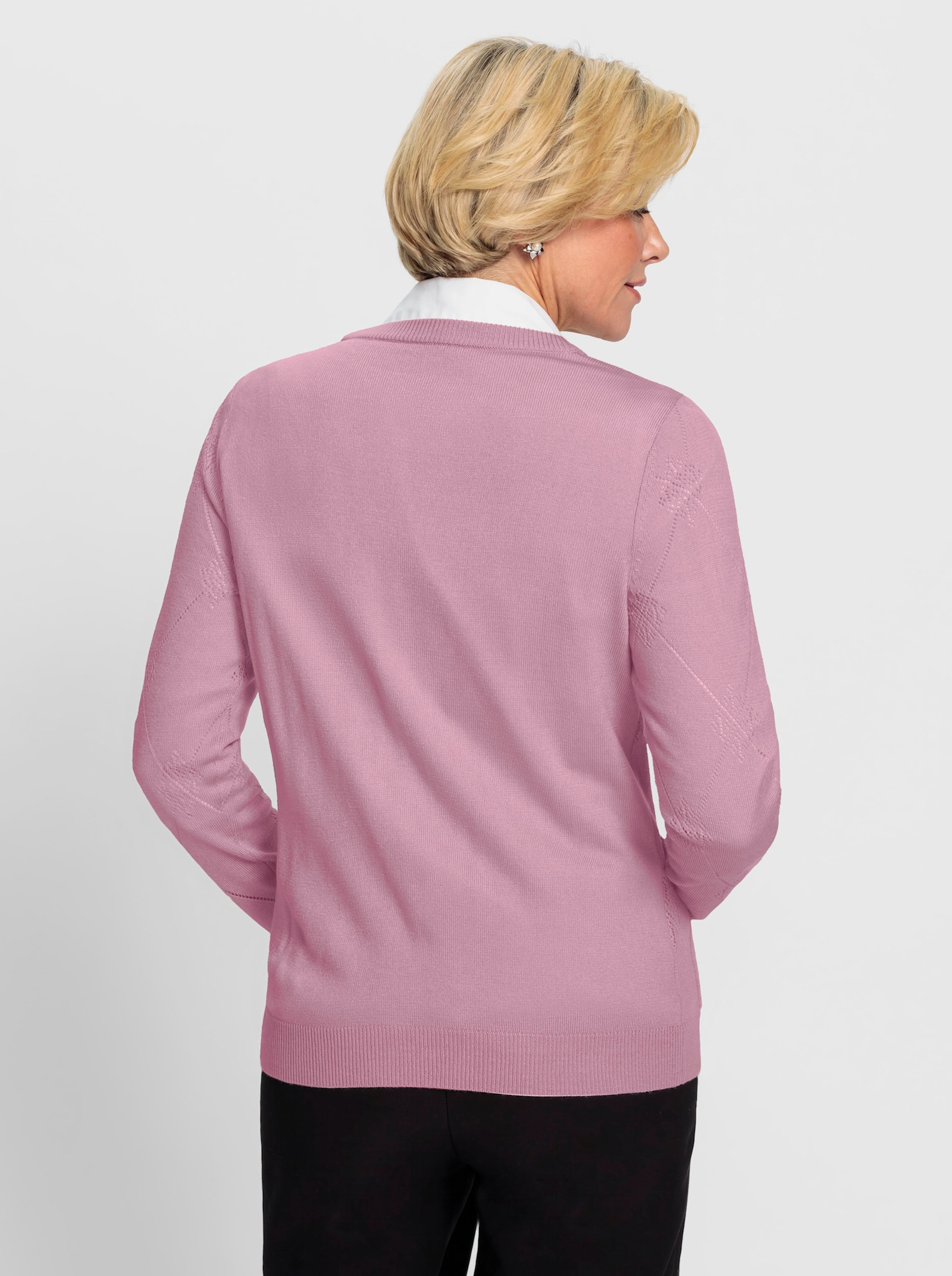 Ajourstrickjacke mit Rautenmuster - rosé