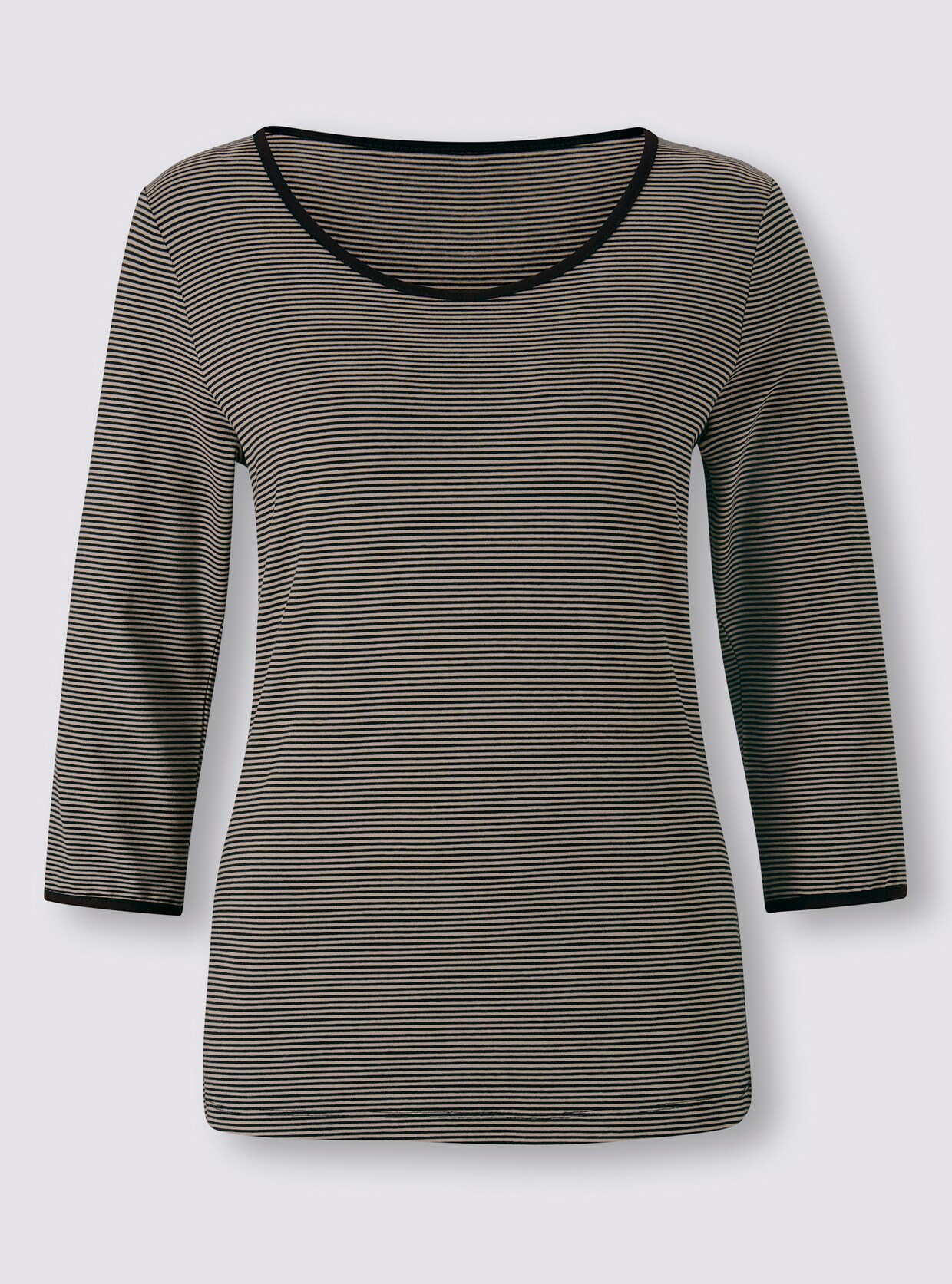 heine Shirt - schwarz-camel-geringelt