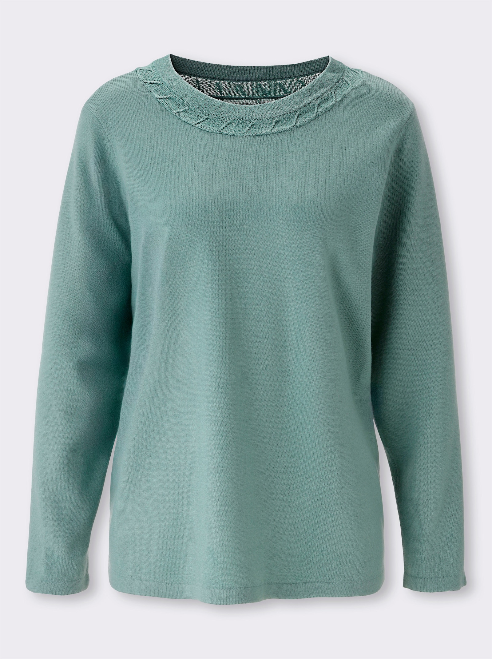 Langarm-Pullover mit Zopfmuster am Ausschnitt - salbei
