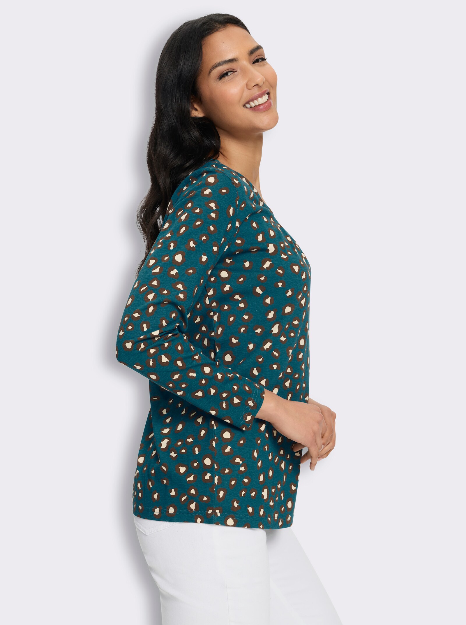 Langarmshirt mit Animalmuster - aquapetrol-schoko-bedruckt