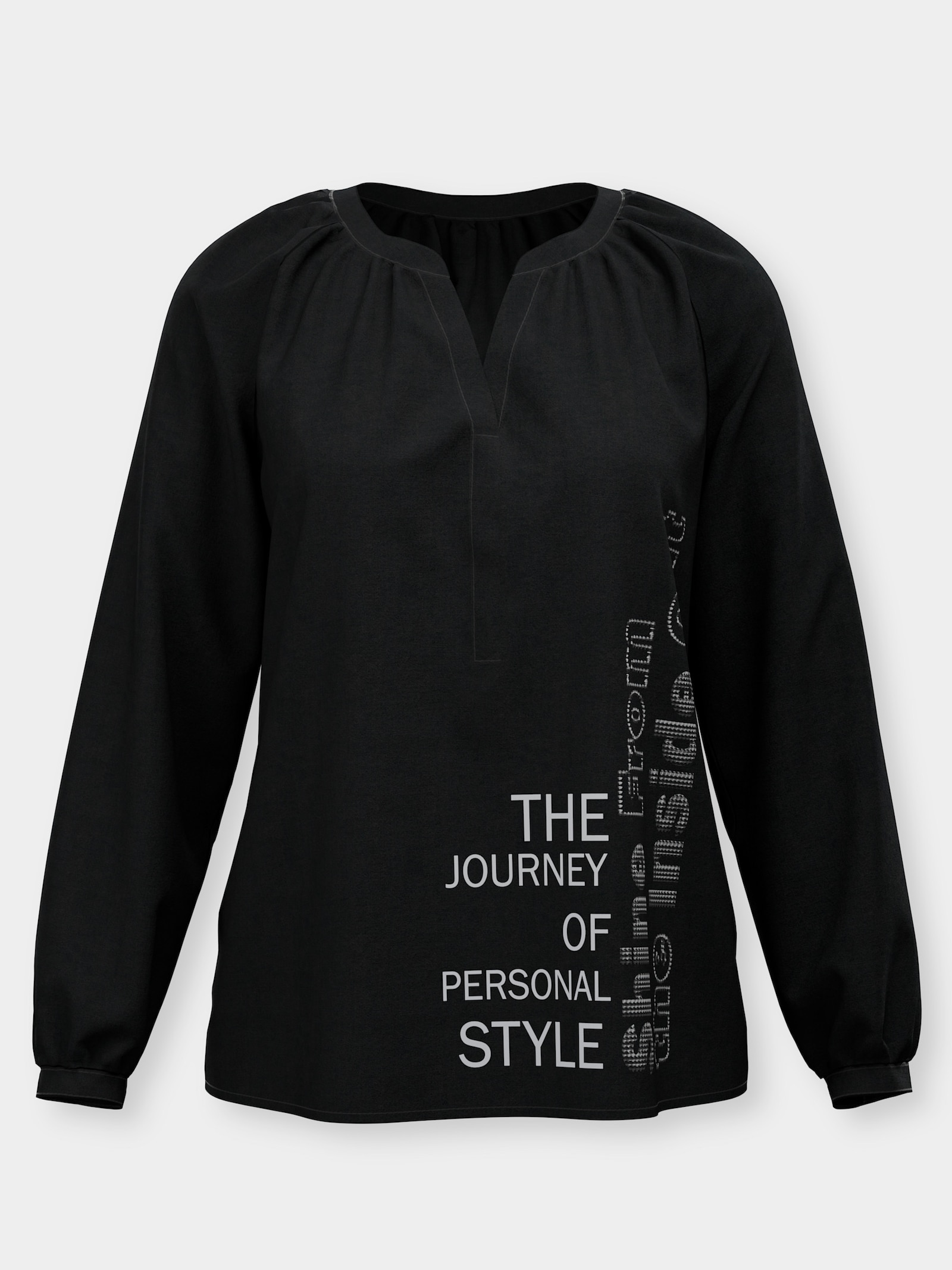 heine Schlupfbluse mit Schriftzug - schwarz-ecru