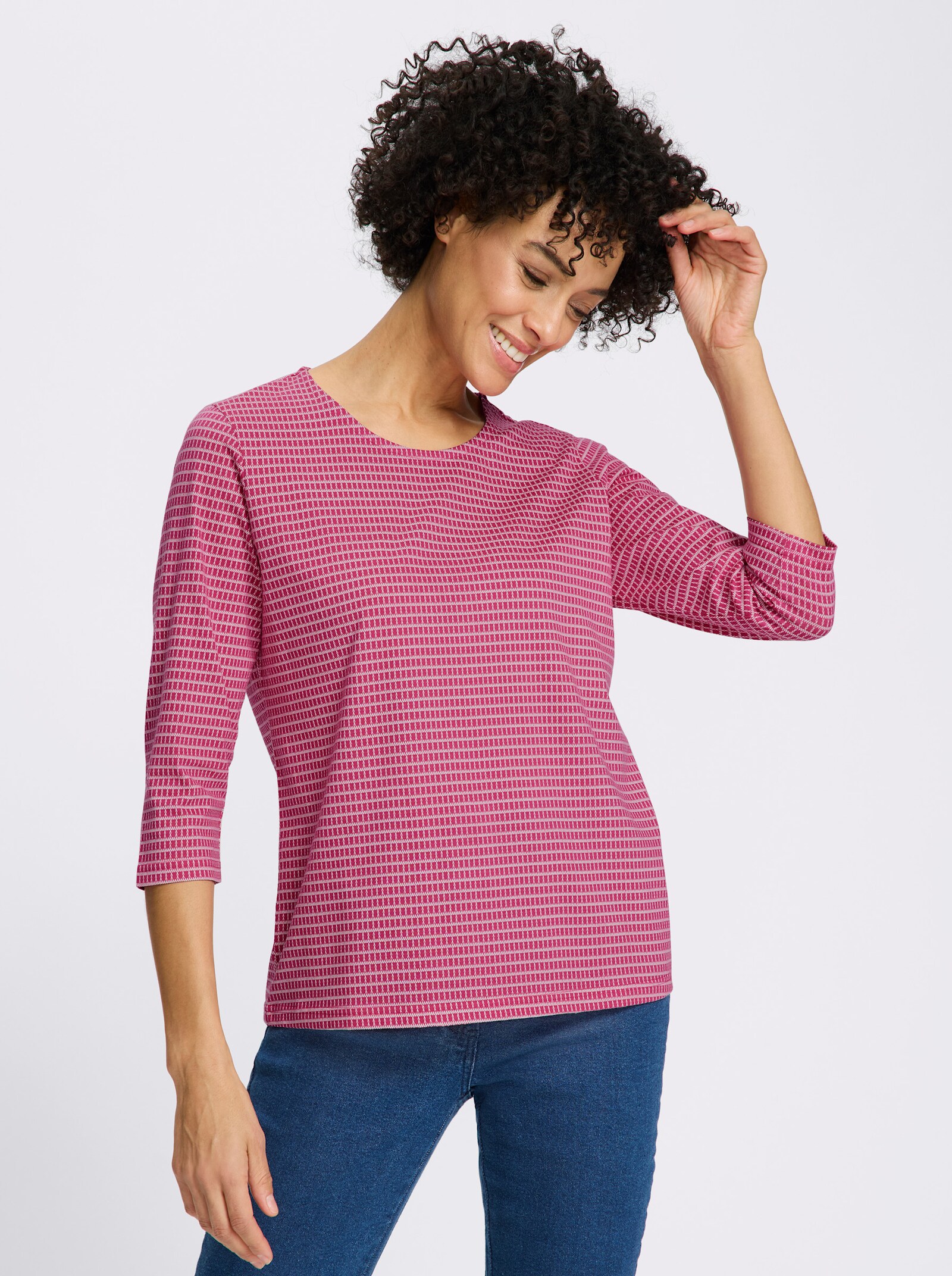 3/4-Arm-Shirt mit Minimal-Druck - fuchsia-ecru-bedruckt