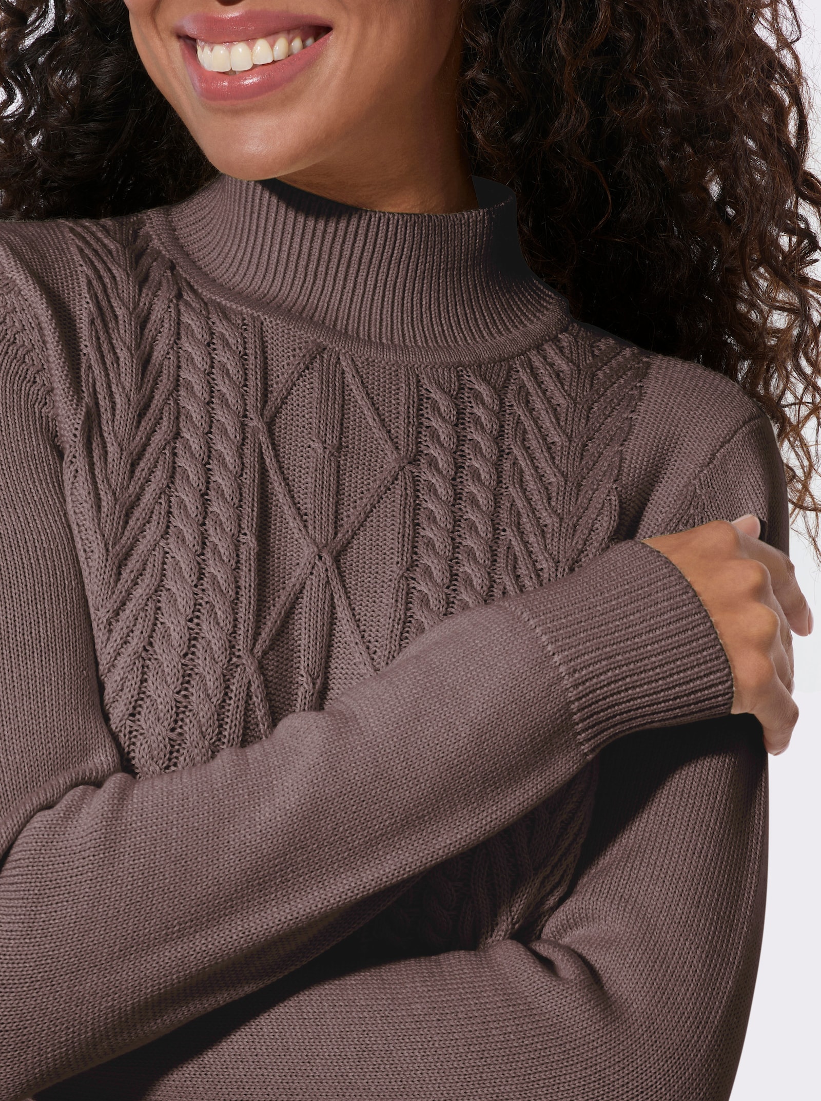 Stehkragenpullover mit Strickmuster - dunkeltaupe
