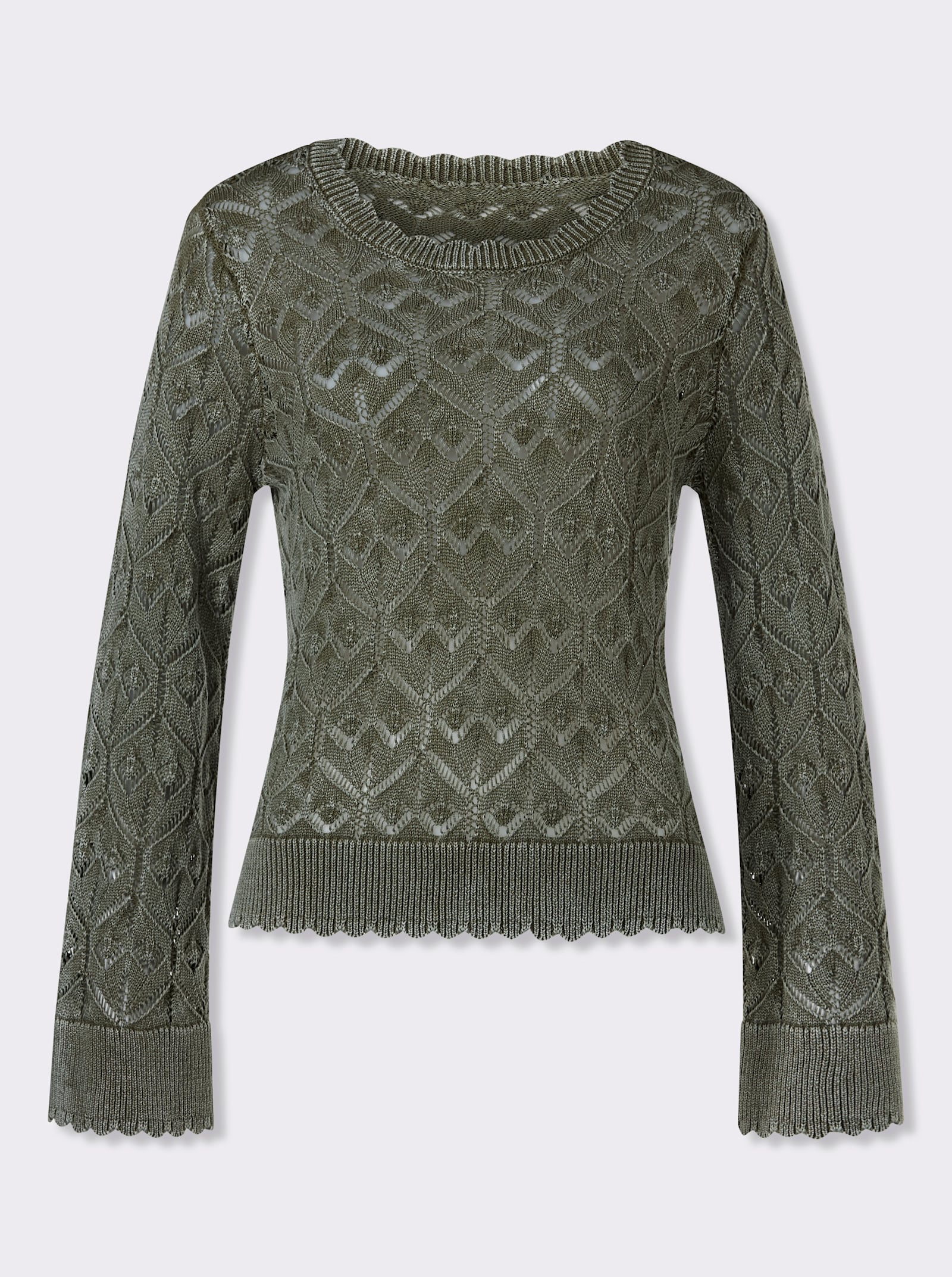 heine Ajourpullover in used-look - olijf