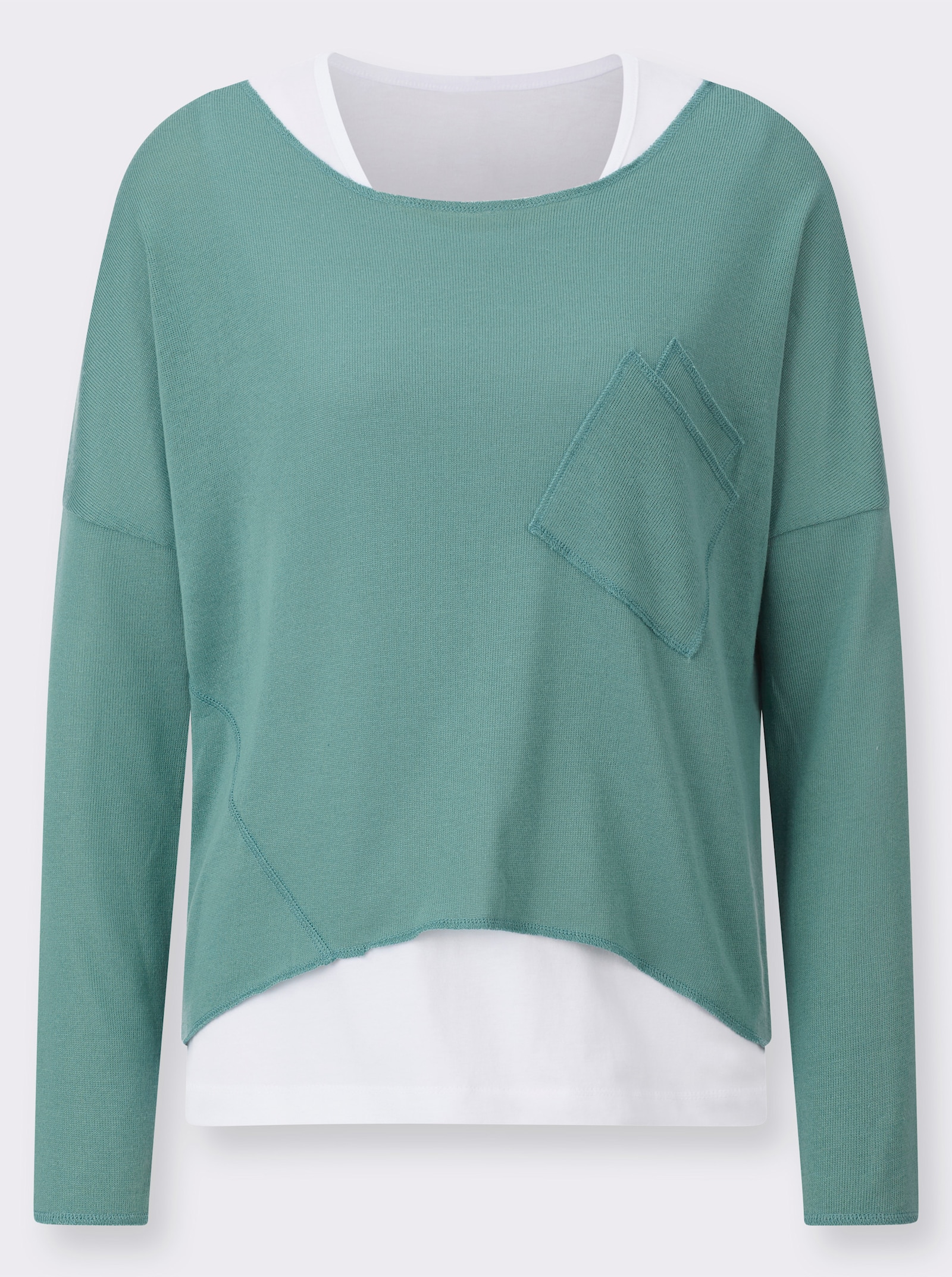 2-in-1-Shirt mit Unterzieh-Top - jade-weiss