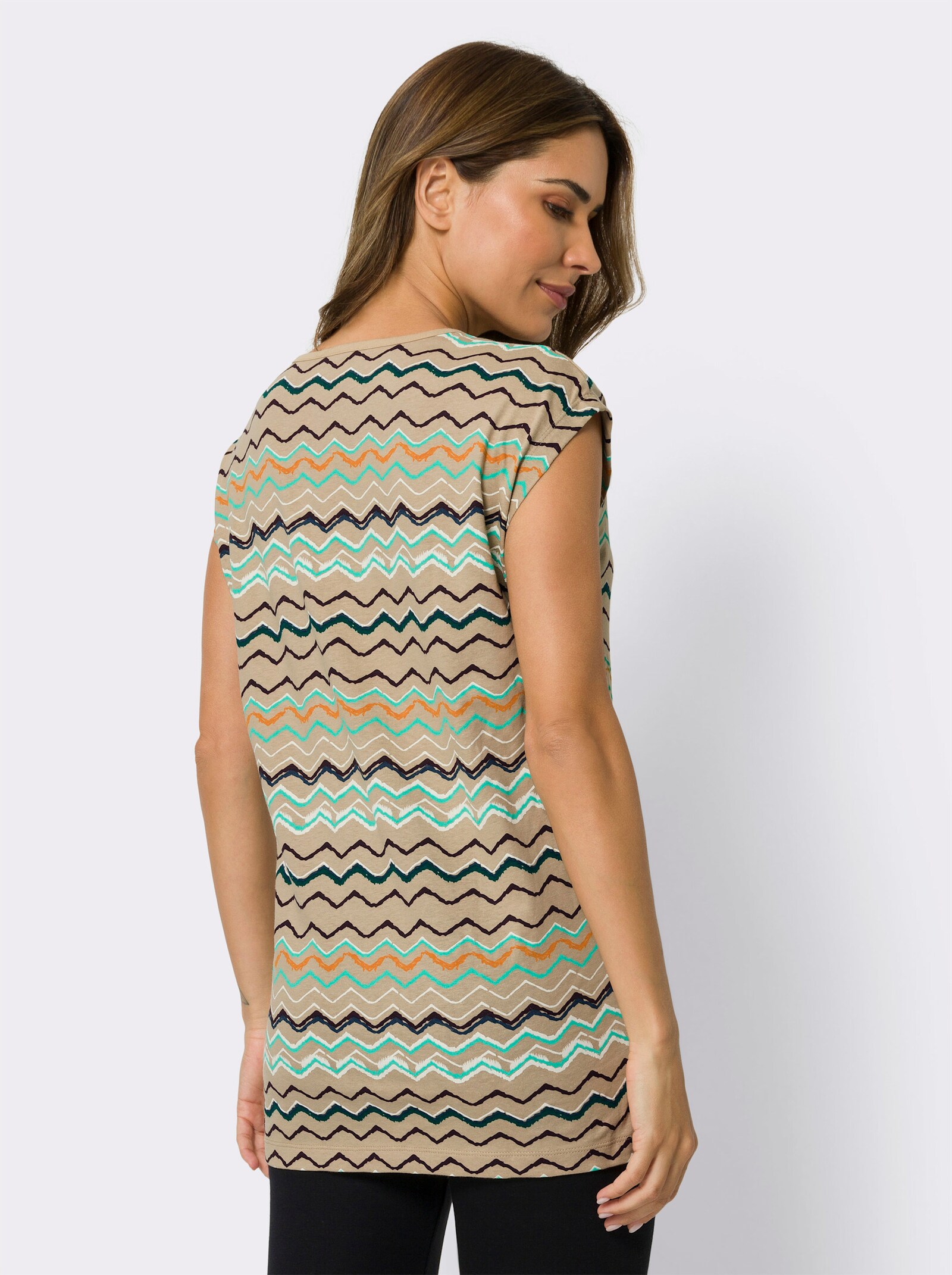 Lang shirt van katoen, bedrukt - beige geprint