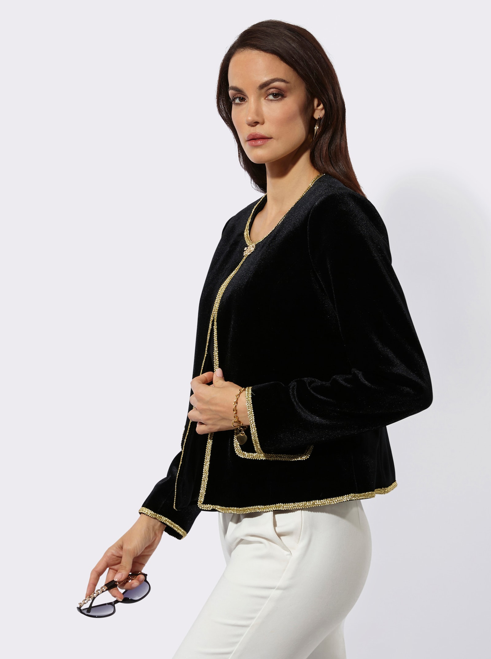 Samtblazer mit Hakenverschluss - schwarz