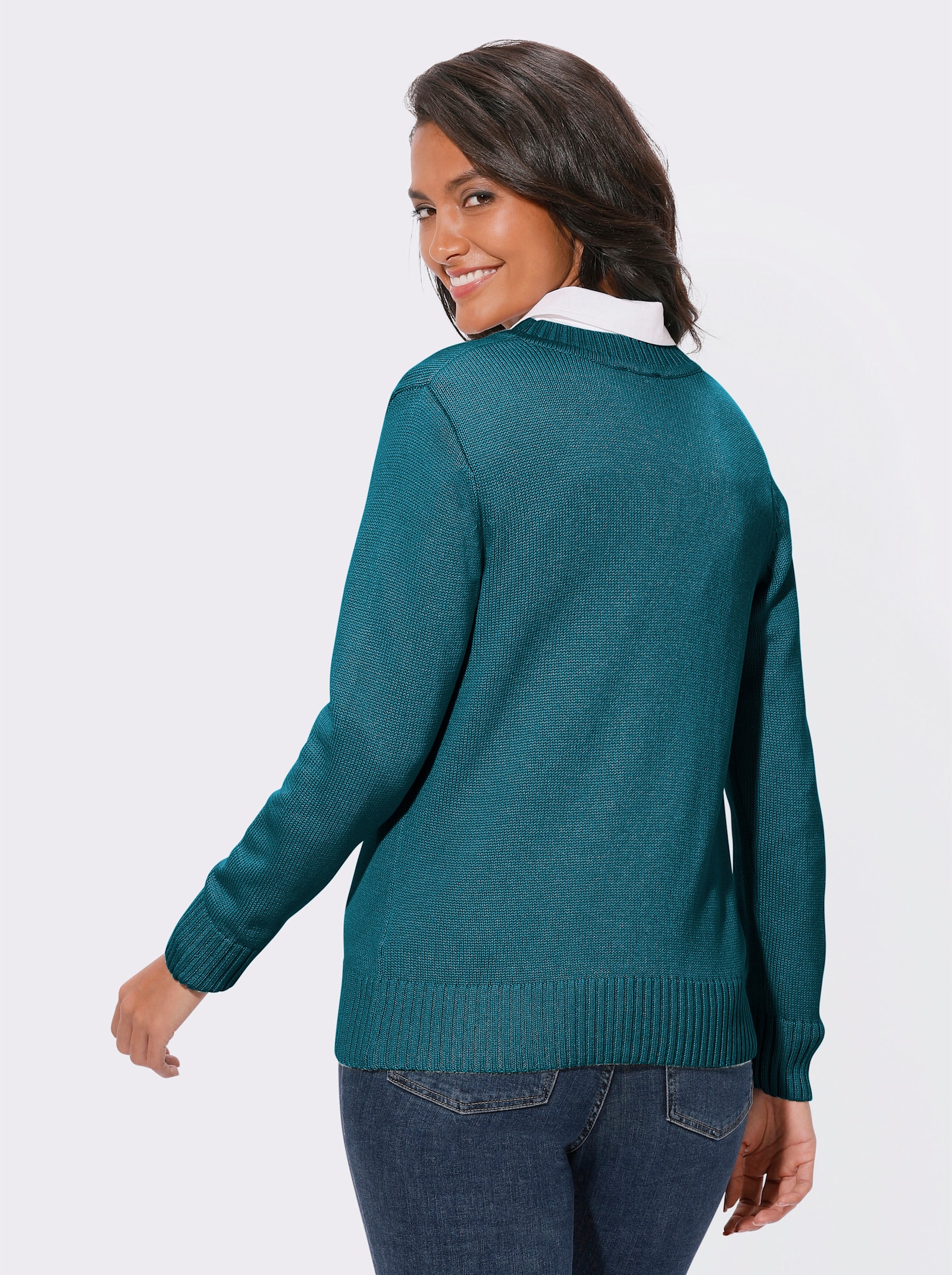 Strickjacke mit farblich abgestimmten Knöpfen - petrol