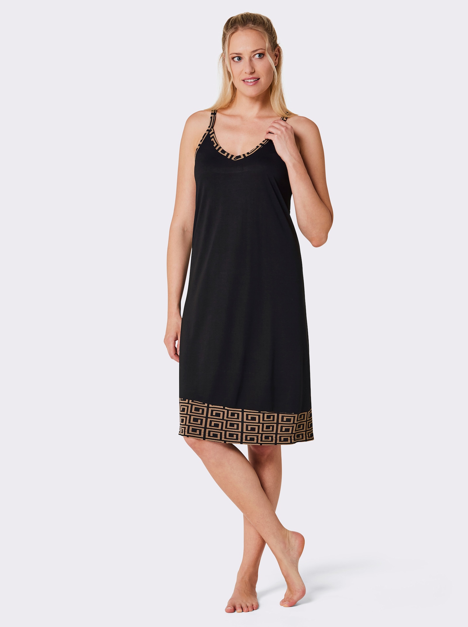 wäschepur Lot de 2 chemises de nuit - noir + noir imprimé