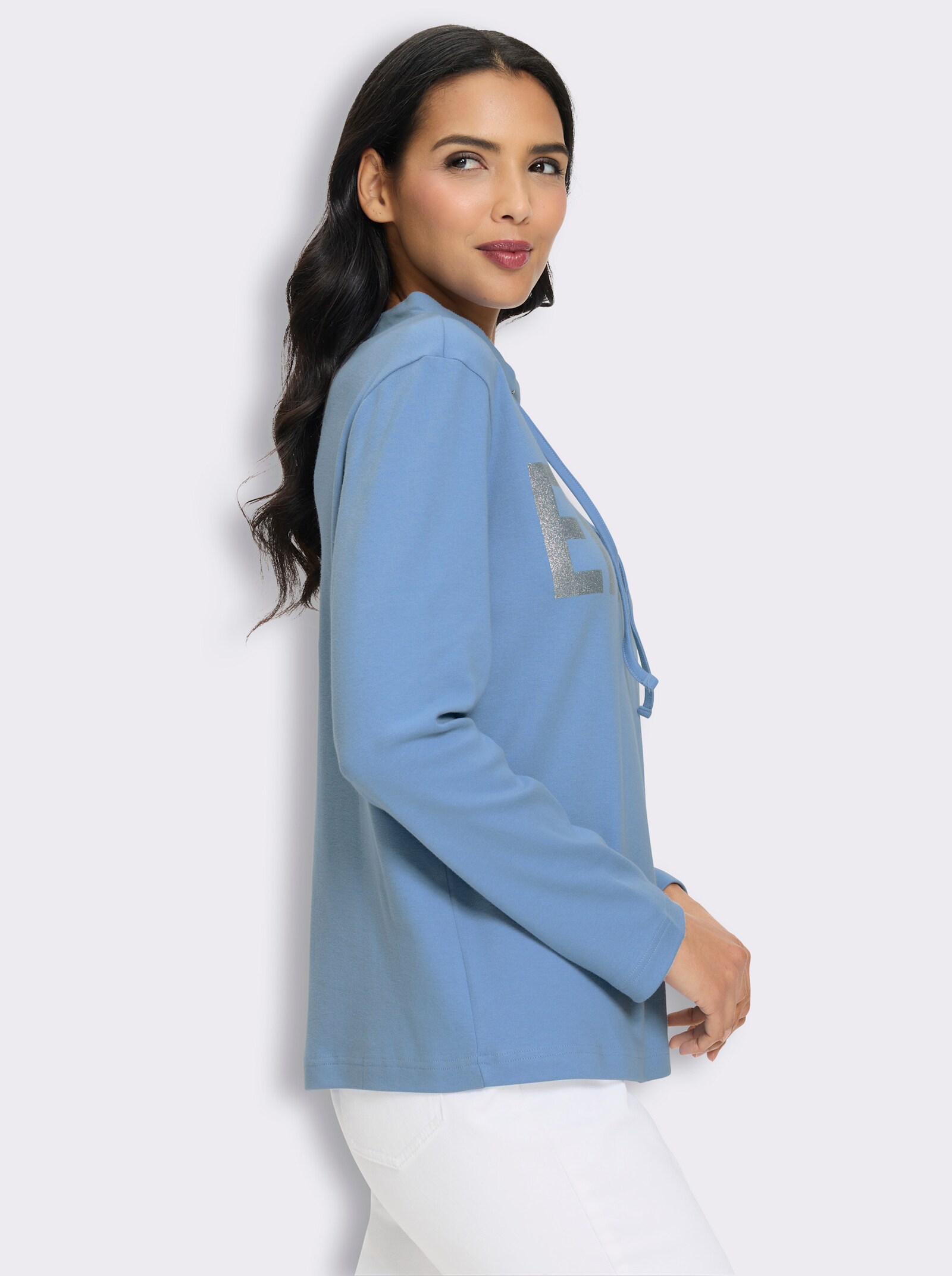 Sweatshirt mit platziertem Glitzer-Druck - himmelblau