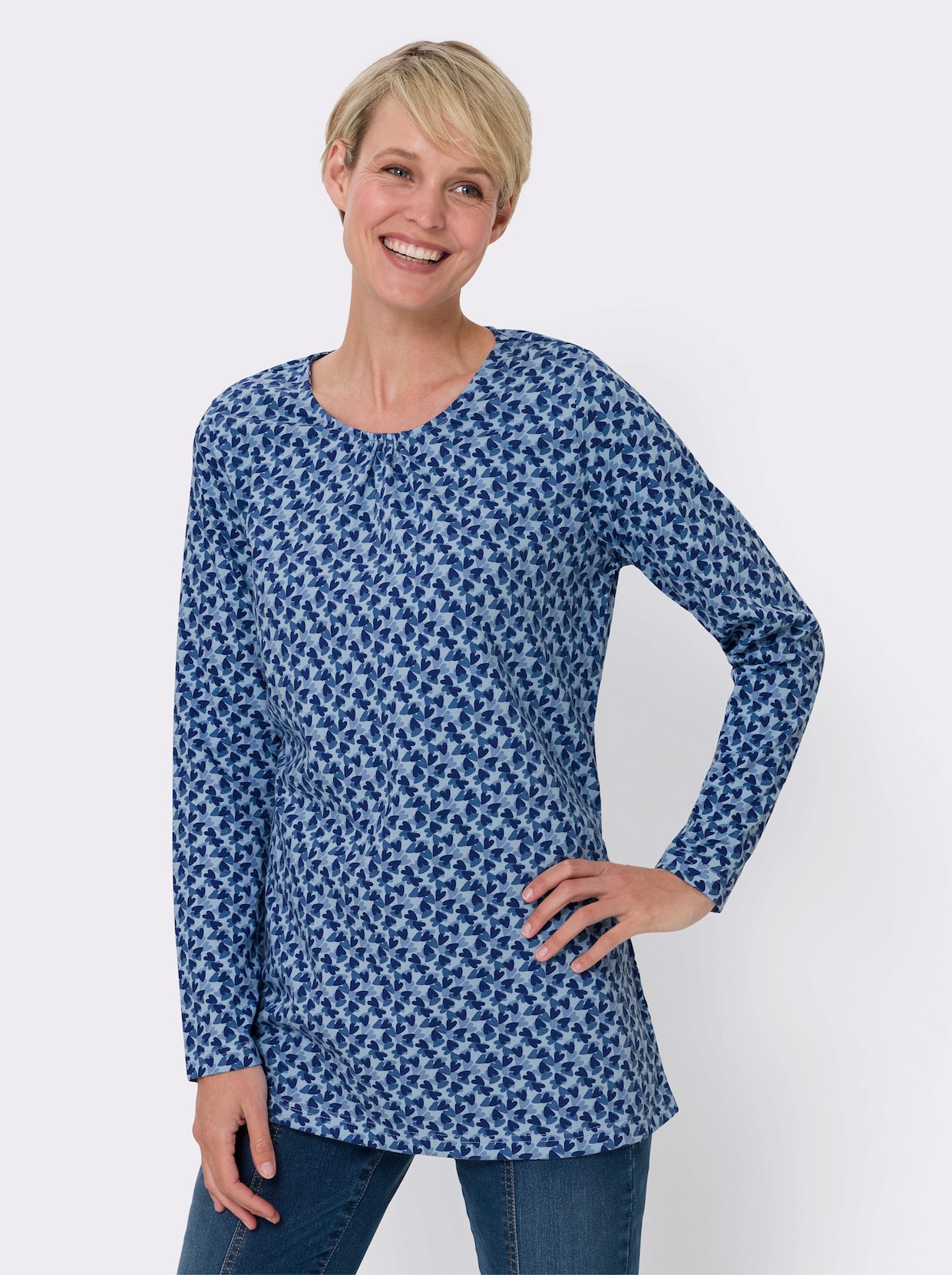 Longshirt - eisblau-royalblau-bedruckt