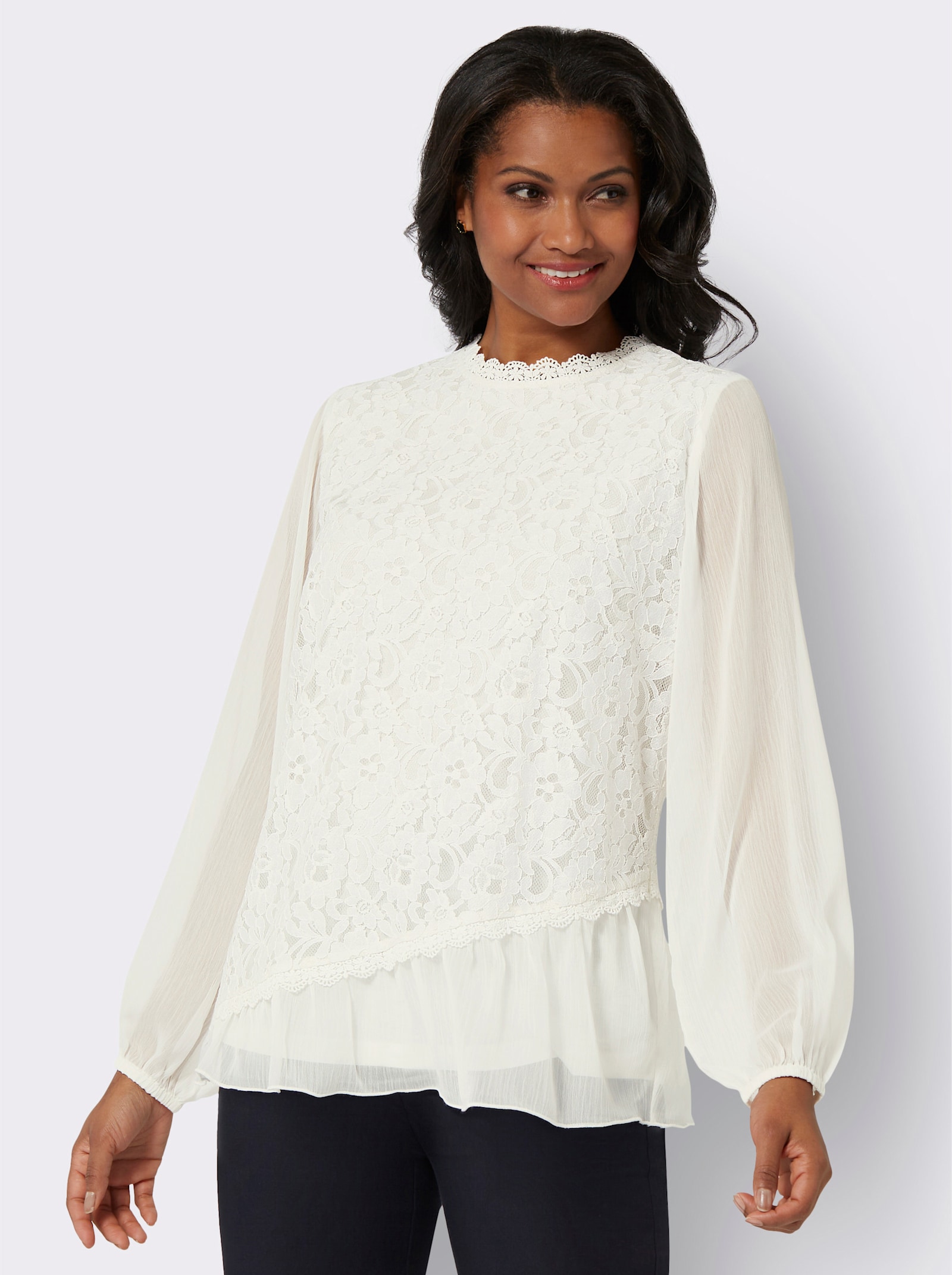 Kanten blouse in laagjeslook - ecru