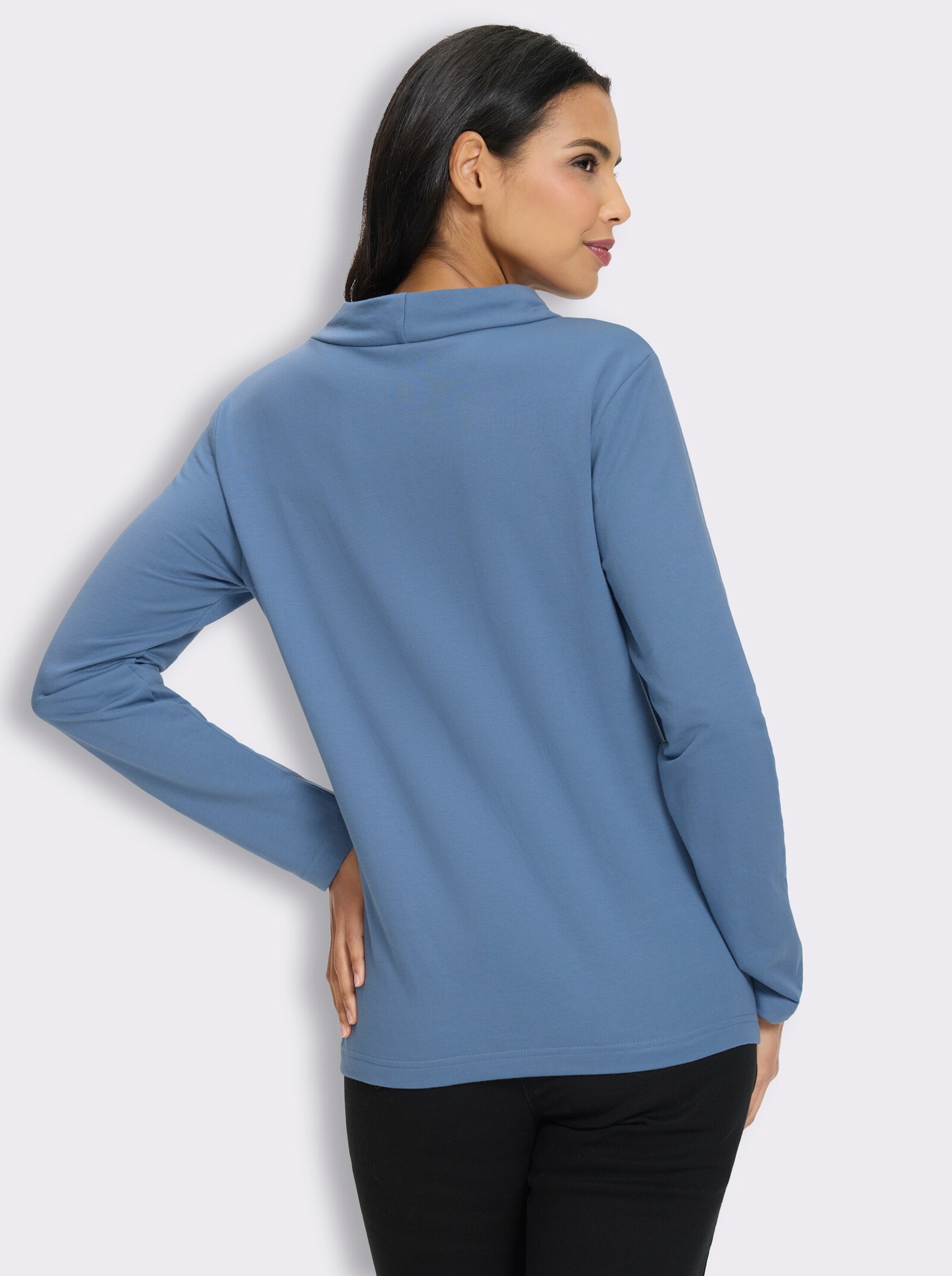 Sweatshirt mit halsfernem Stehkragen - mittelblau-marine-bedruckt