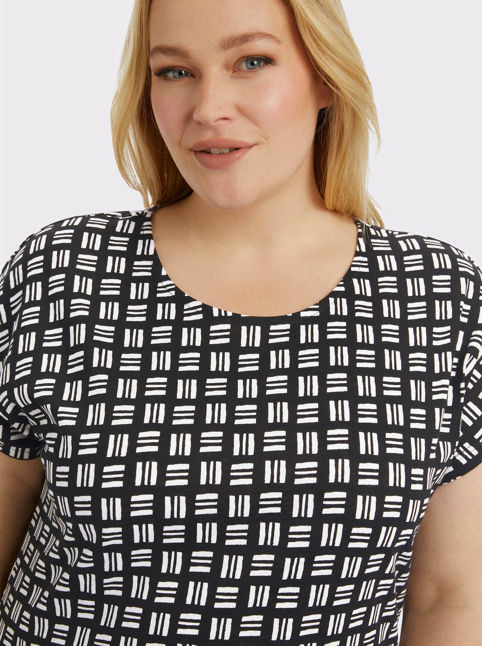 Print-Shirt aus reiner Baumwolle - schwarz-ecru-bedruckt