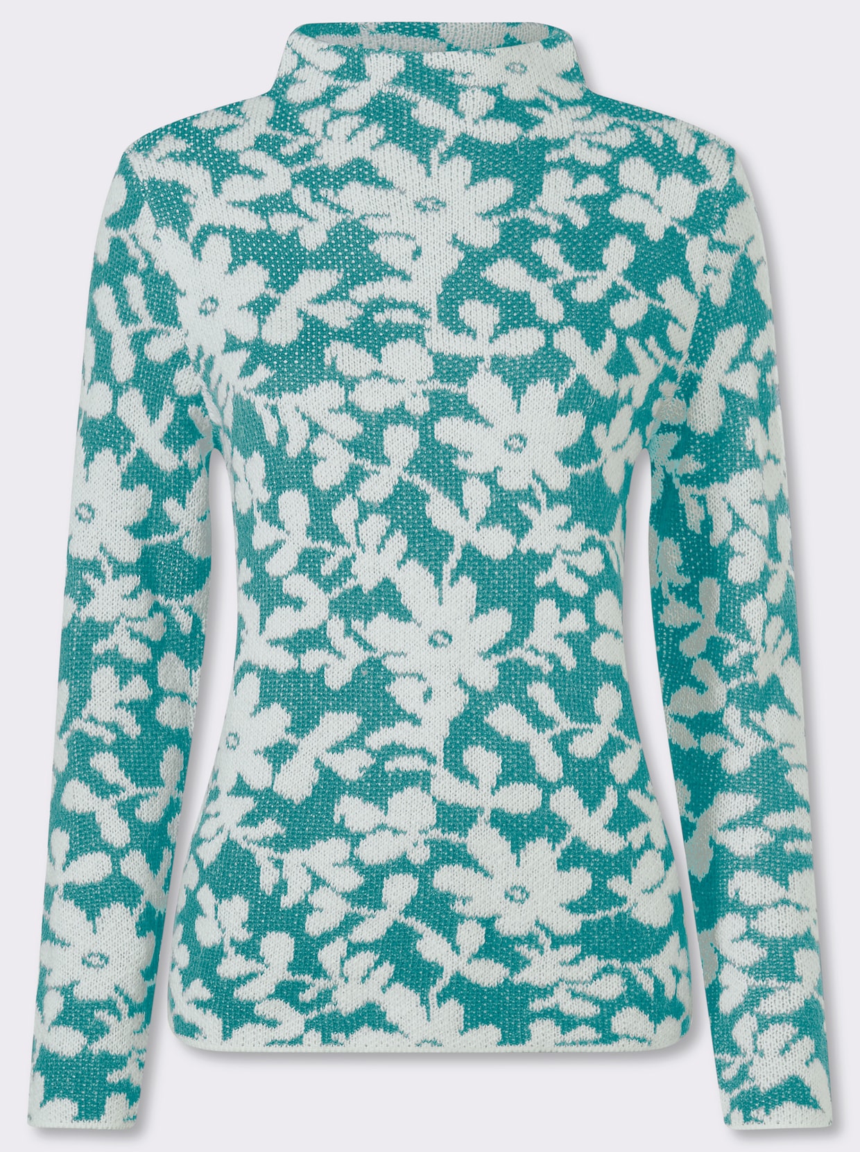 Pullover met opstaande kraag en effectgaren - oceaan/ecru gedessineerd