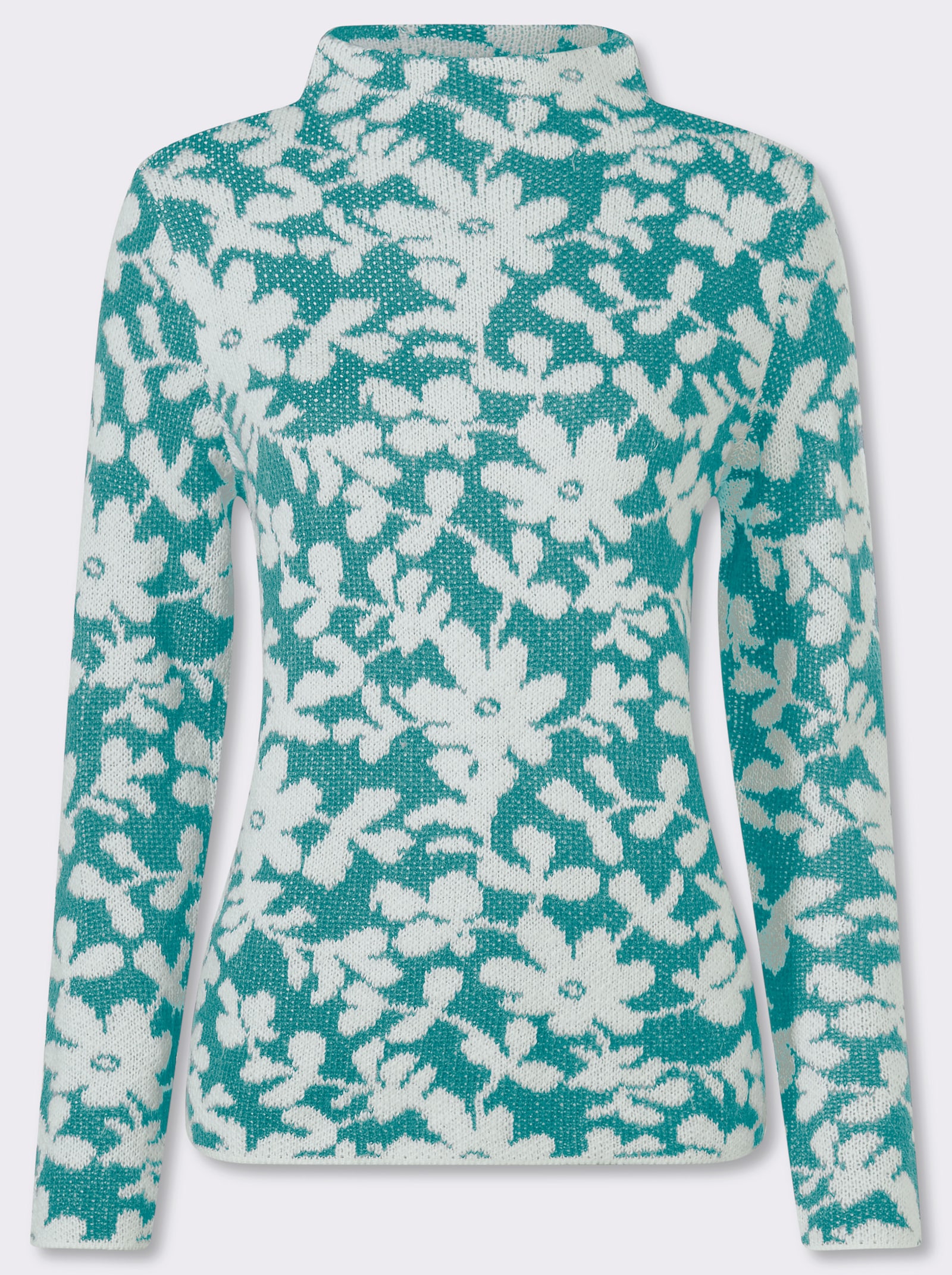 Stehkragenpullover mit Effektgarn - ozean-ecru-gemustert