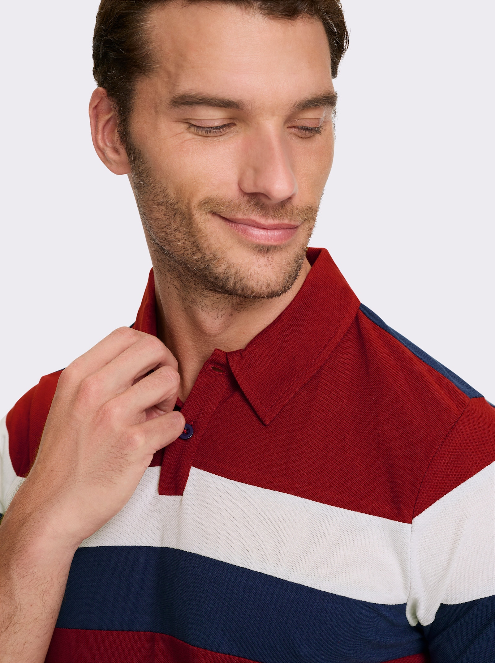 Catamaran Kurzarmshirt in Pikee-Qualität - dunkelblau-dunkelrot-gestreift