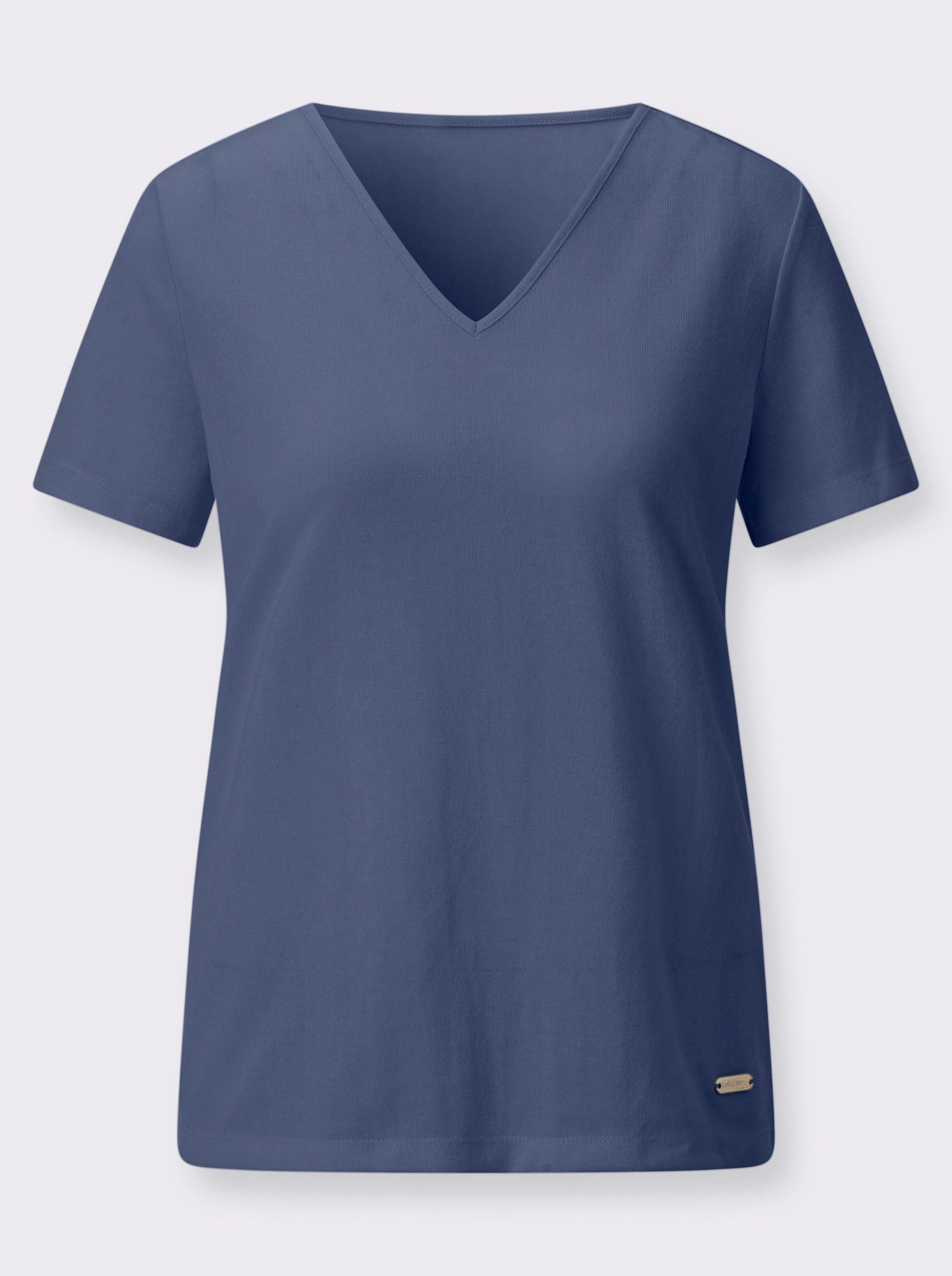 Kurzarmshirt mit Polokragen - jeansblau
