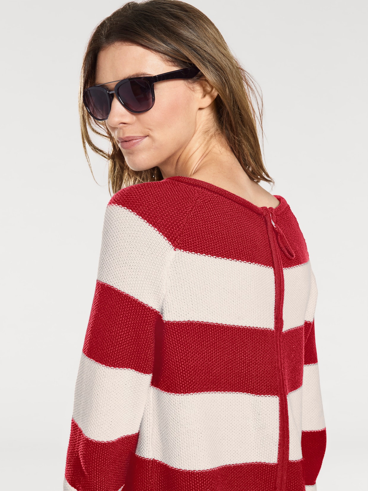 heine Rundhals-Pullover - rot-weiss