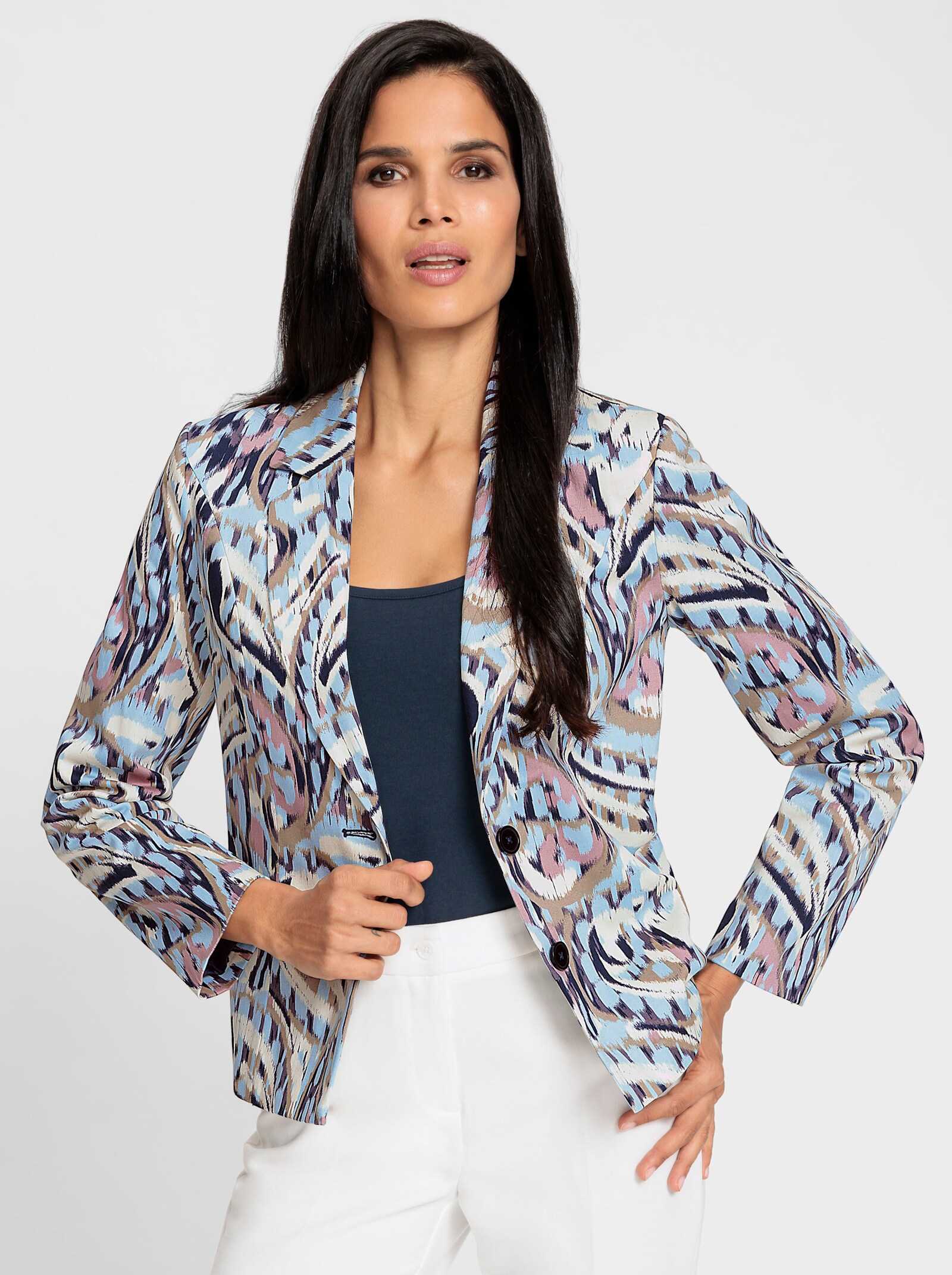 heine Blazer mit Druck-Dessin - marine-sesam-bedruckt