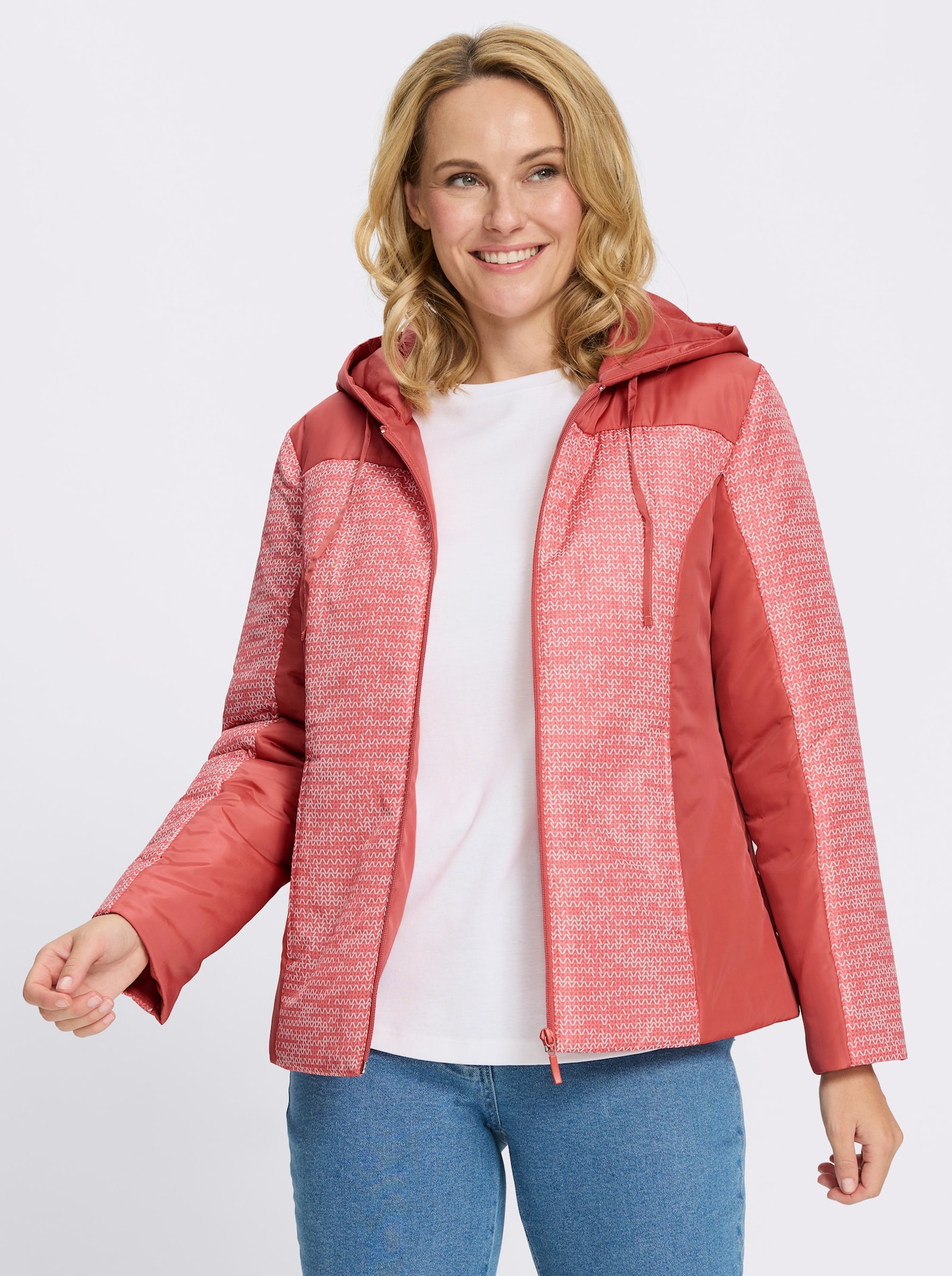 Jacke mit Steppung - grapefruit-ecru-bedruckt