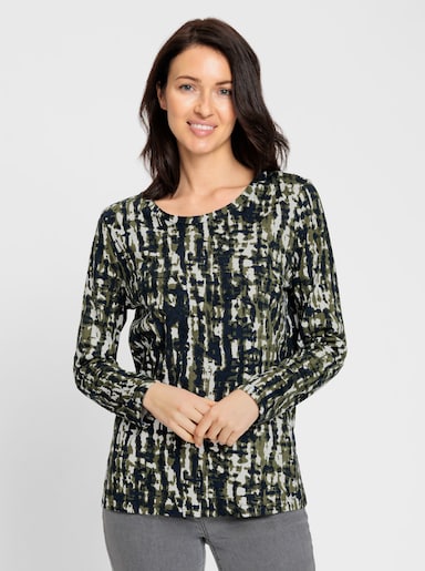 Print-Shirt mit grafischem Muster - oliv-bedruckt