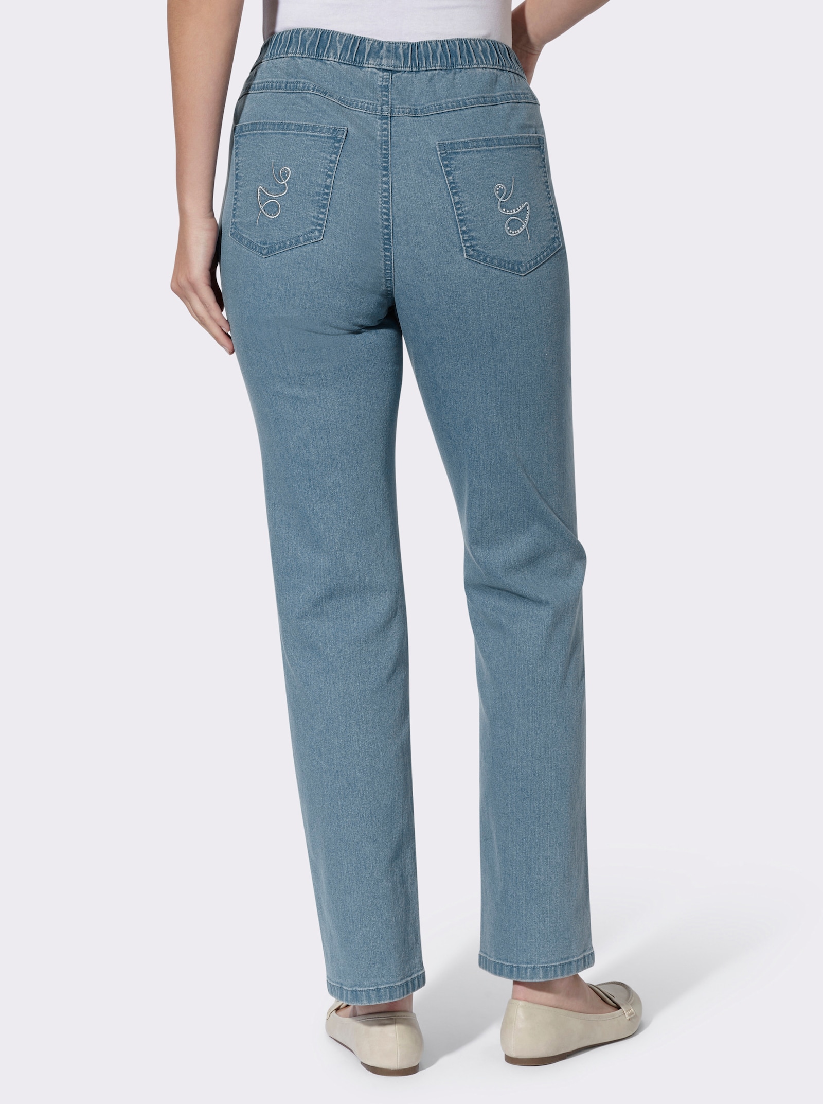 Jeans met geborduurde achterzakken - blue-bleached