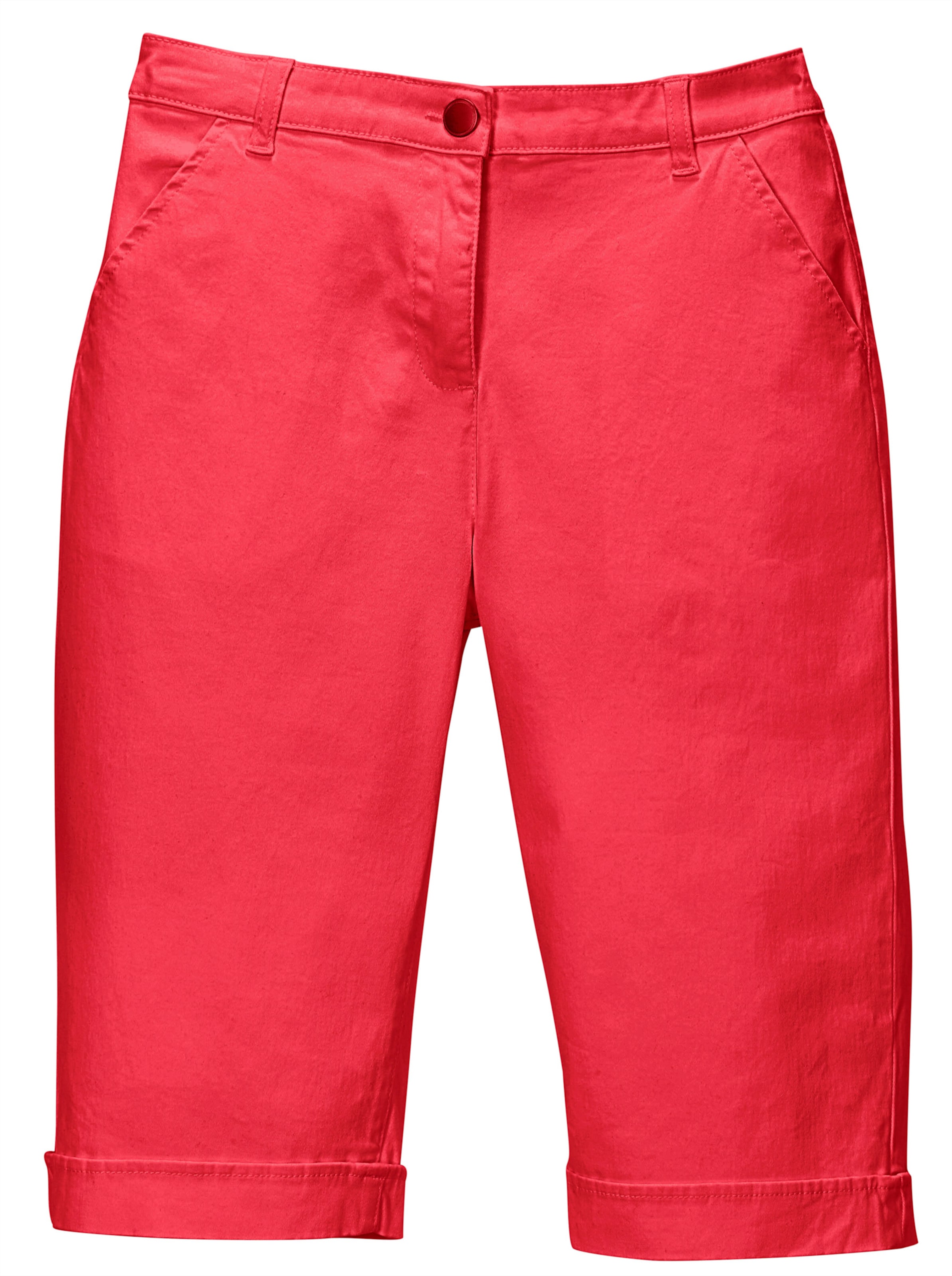 VORNE günstig Kaufen-Jeansbermudas in rot von heine. Jeansbermudas in rot von heine <![CDATA[Lässige Jeans-Bermudas in aktuellen Sommerfarben. Mit rückwärtigem Dehnbund, Gürtelschlaufen sowie Knopf und Reißverschluss. 2 Taschen vorne, 2 imitierte Gesäßtaschen. Am Saum 