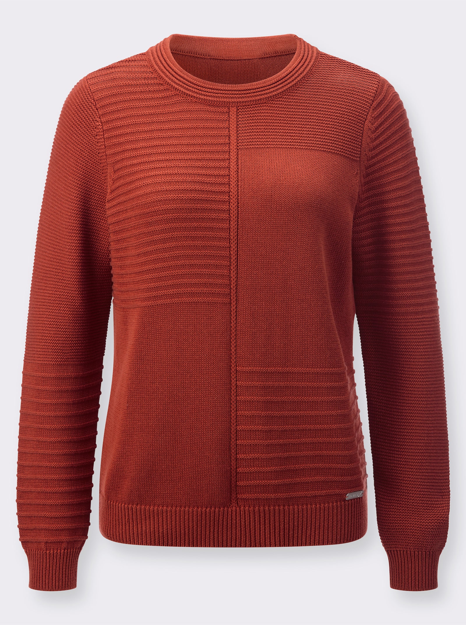 Pull à encolure ronde avec mélange de motifs tricotés - rouille