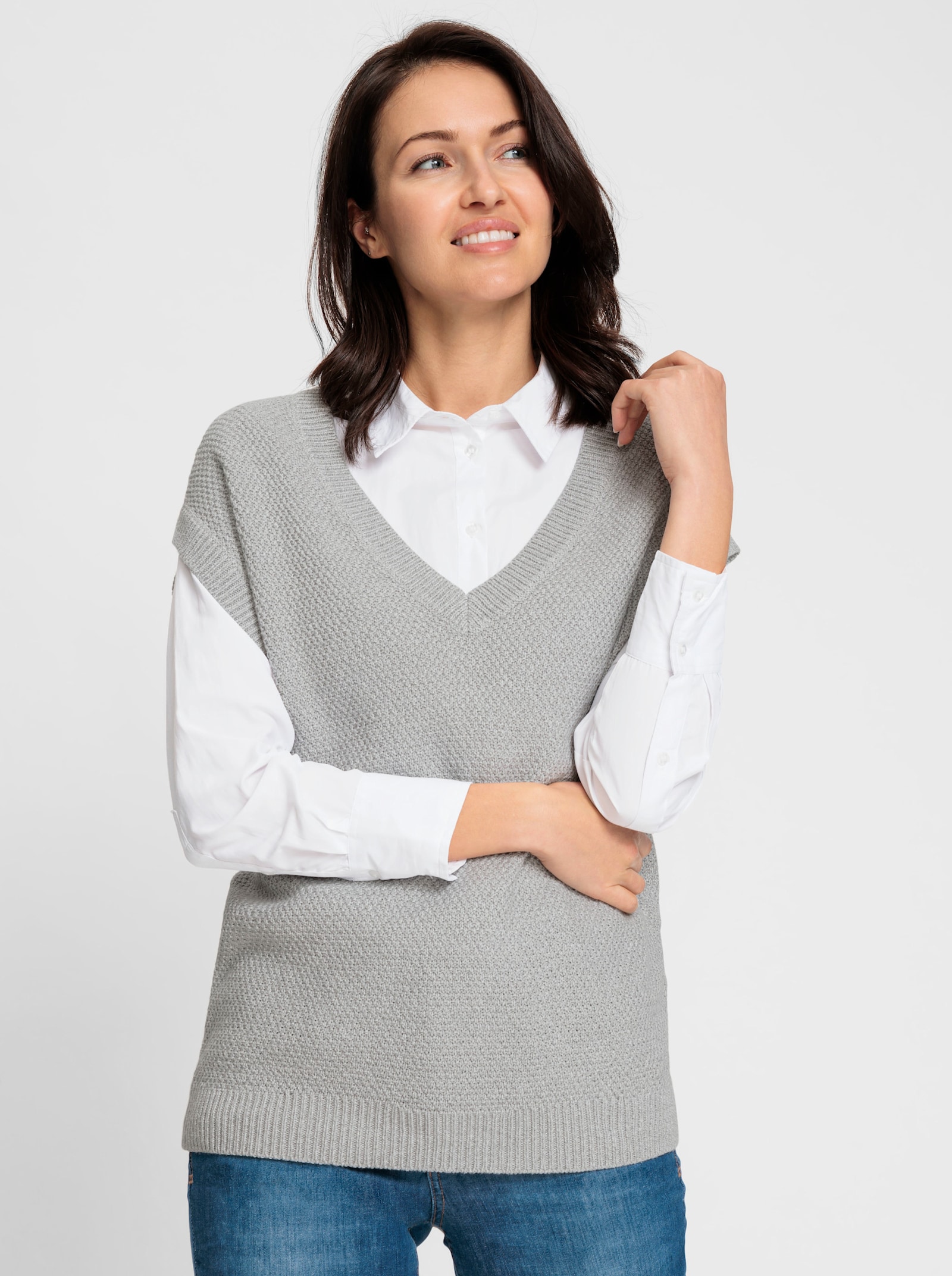 Pullunder in Perlstruktur - steingrau-meliert
