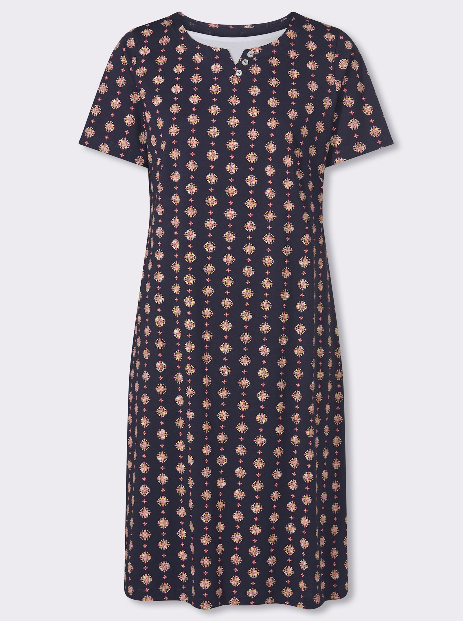 Jerseykleid mit einfarbigem Einsatz am Ausschnitt - marine-magenta-bedruckt