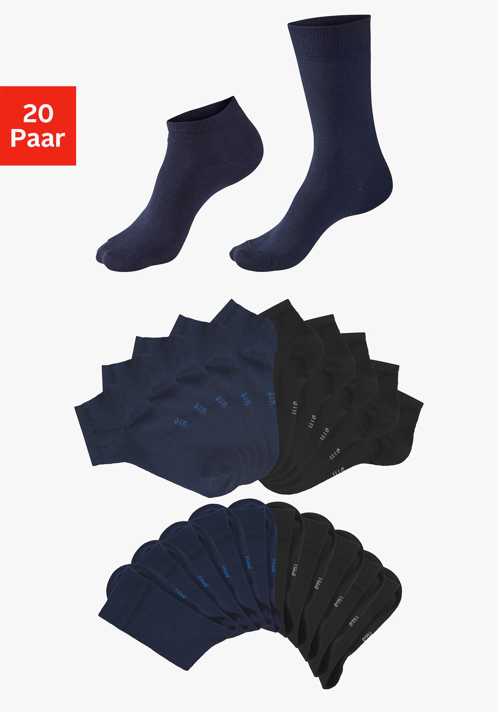 H.I.S Basicsocken - 10x marine, 10x schwarz