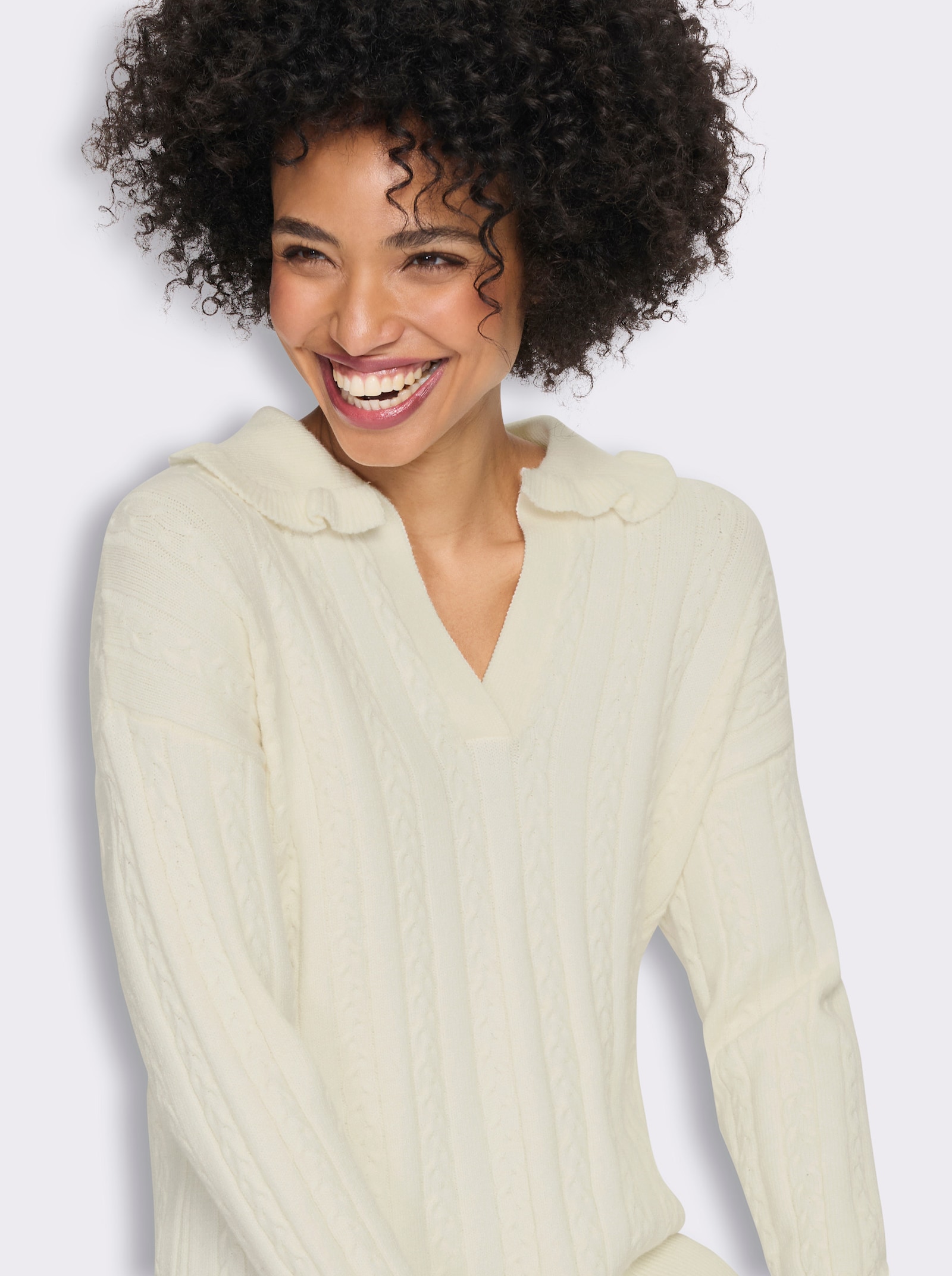 heine Langarm-Pullover mit Zopfmuster - champagner