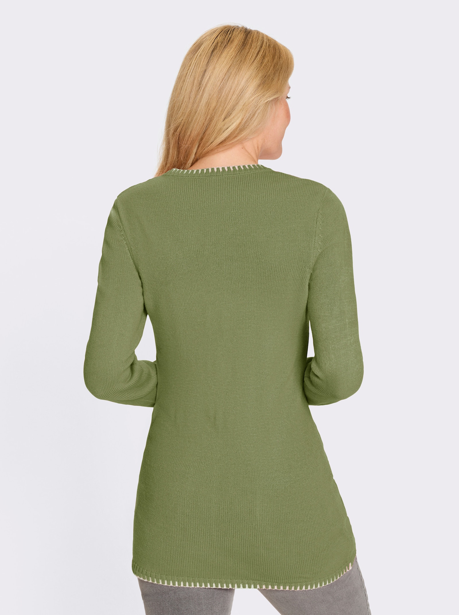 Longpullover kontrastfarbigen Ripp-Blenden - schilf