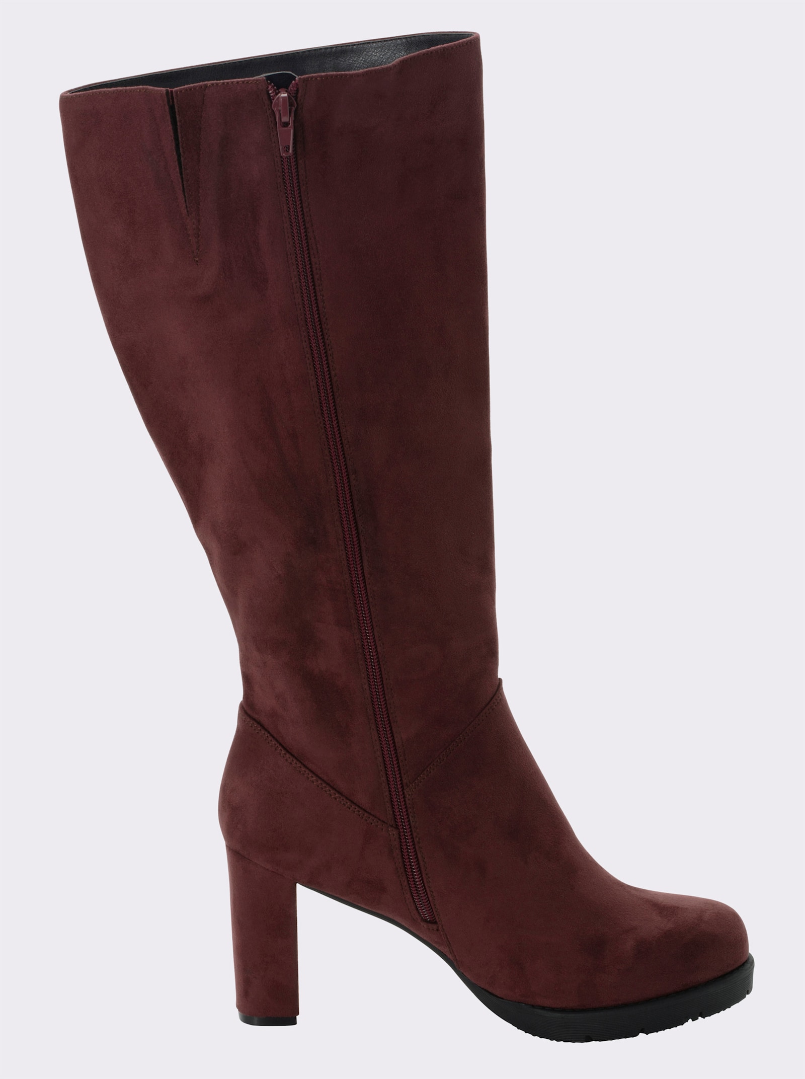 sheego Weitschaftstiefel in Wildleder-Optik, mit bezogenem Absatz - burgund