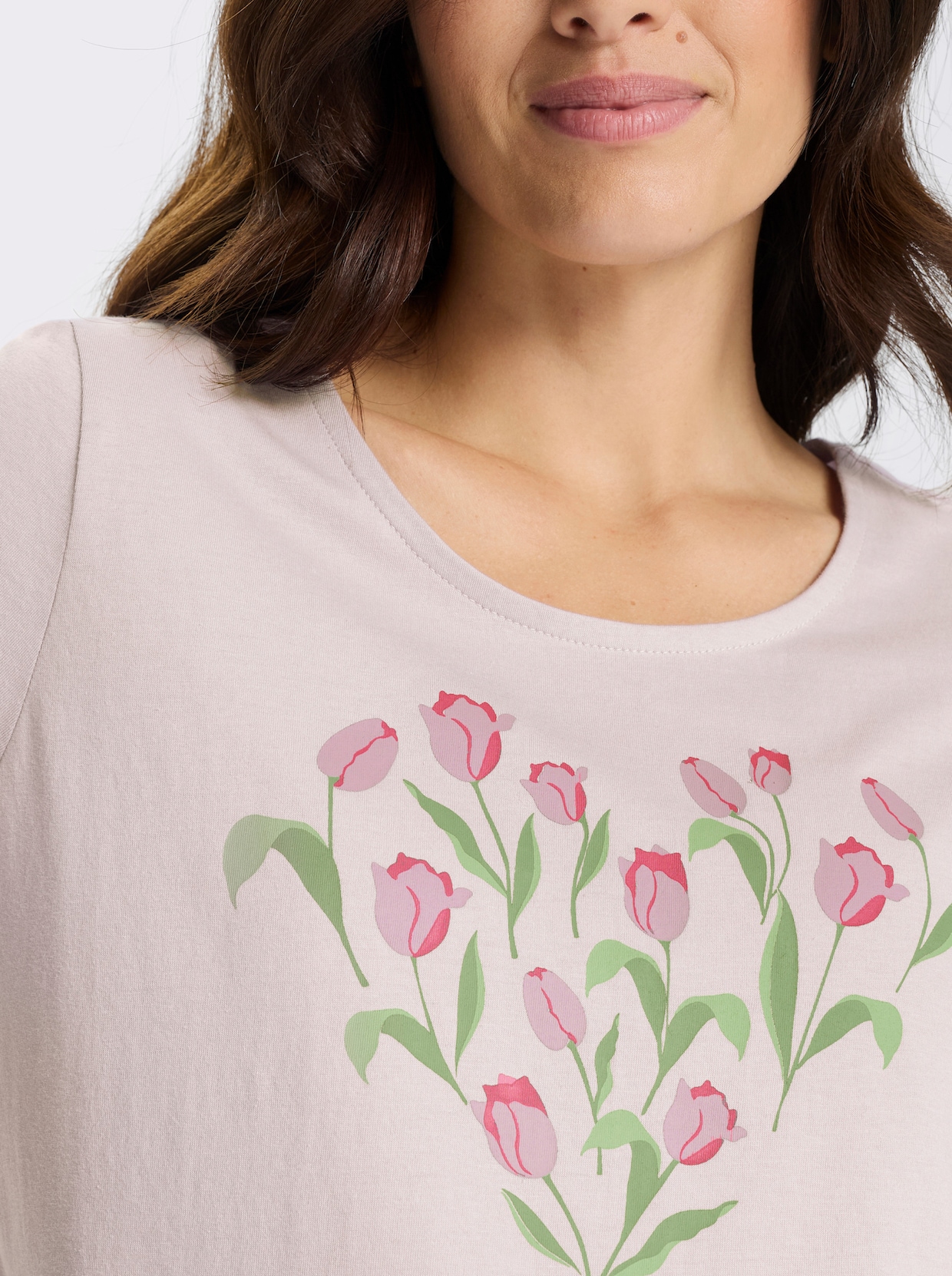Kurzarmshirt mit platziertem Tulpen-Druck - hellrosé-fuchsia