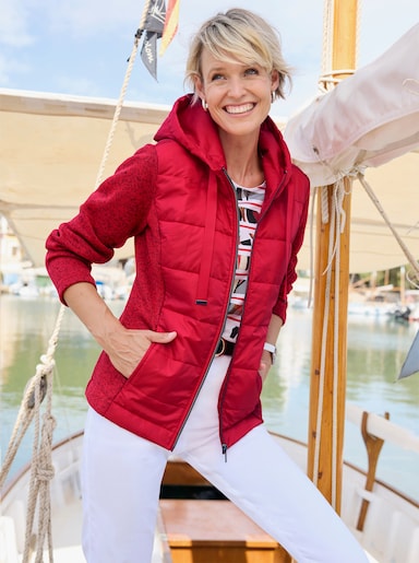 Strickfleecejacke mit gestepptem Web-Einsatz - erdbeere-meliert