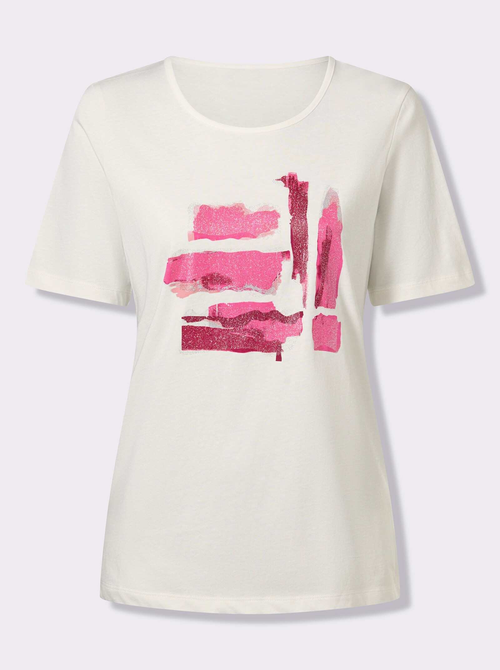 Kurzarmshirt mit silberfarbigen Akzenten - ecru-fuchsia