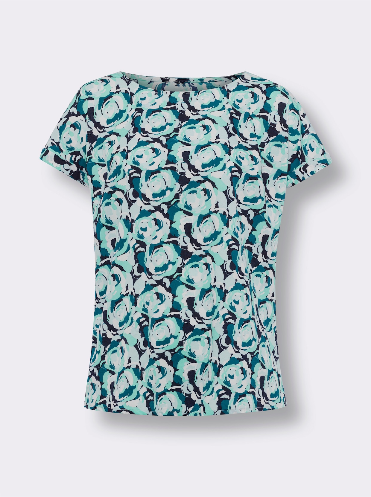 Comfortabele blouse - marine/blauwgroen bedrukt