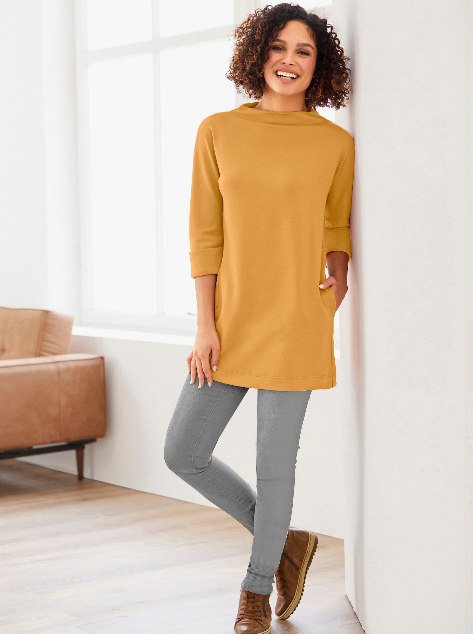 heine Longshirt mit seitlichen Taschen - ocker