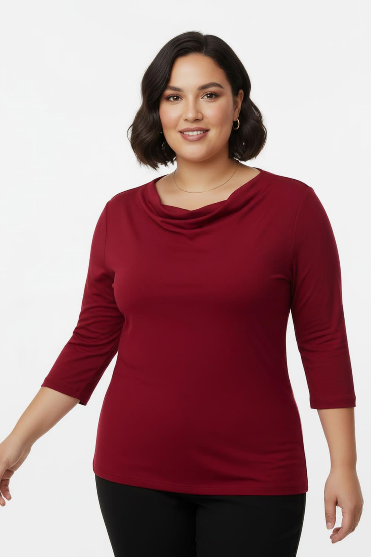 Wasserfallshirt mit 3/4-langen Ärmeln - rot